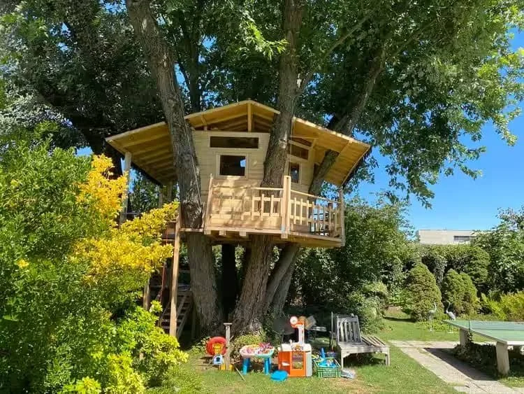 Construction of a wooden treehouse