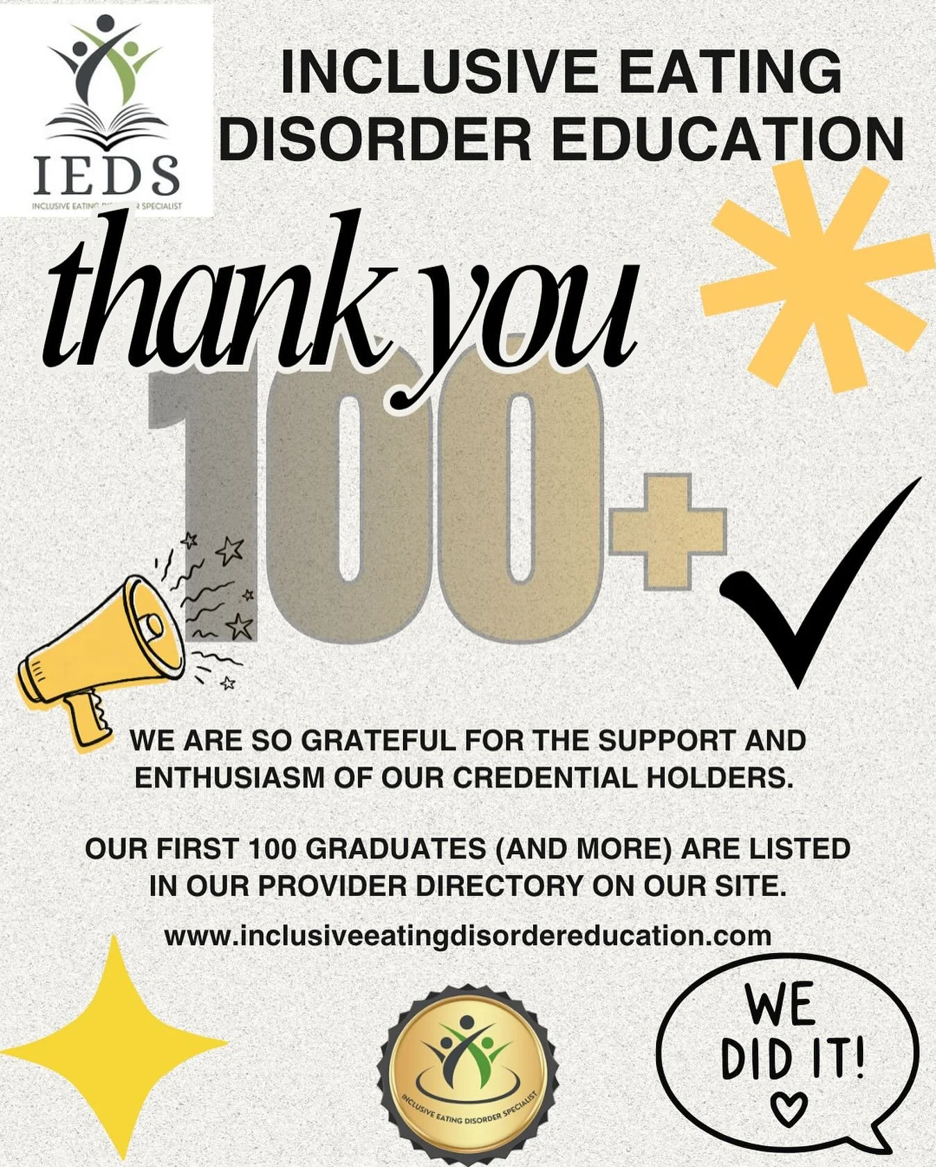 Join hundreds of our colleagues in pursuing the Inclusive Eating Disorder Specialist training. https://www.inclusiveeatingdisordereducation.com/ieds-certification