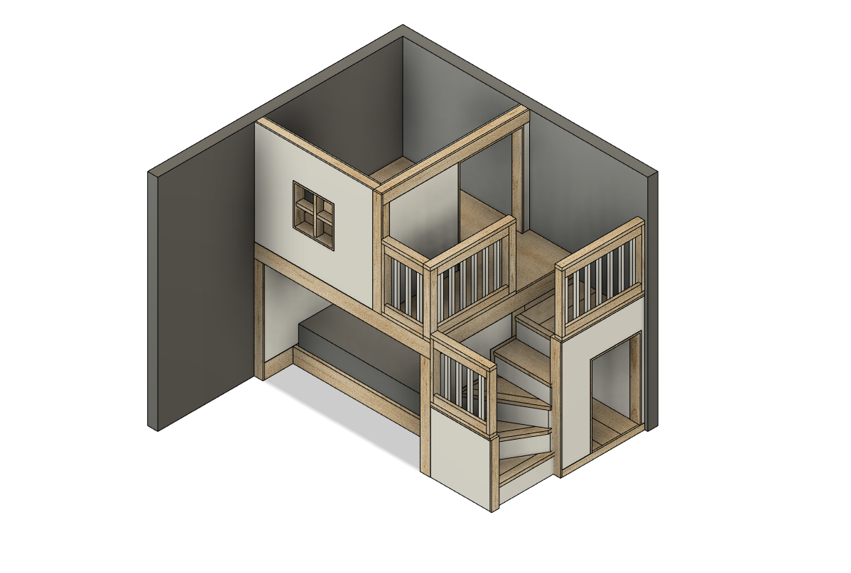 Reverse Full Loft Bed with Upper Playhouse - Loft Bed with Stairs - DIY Build Plans
