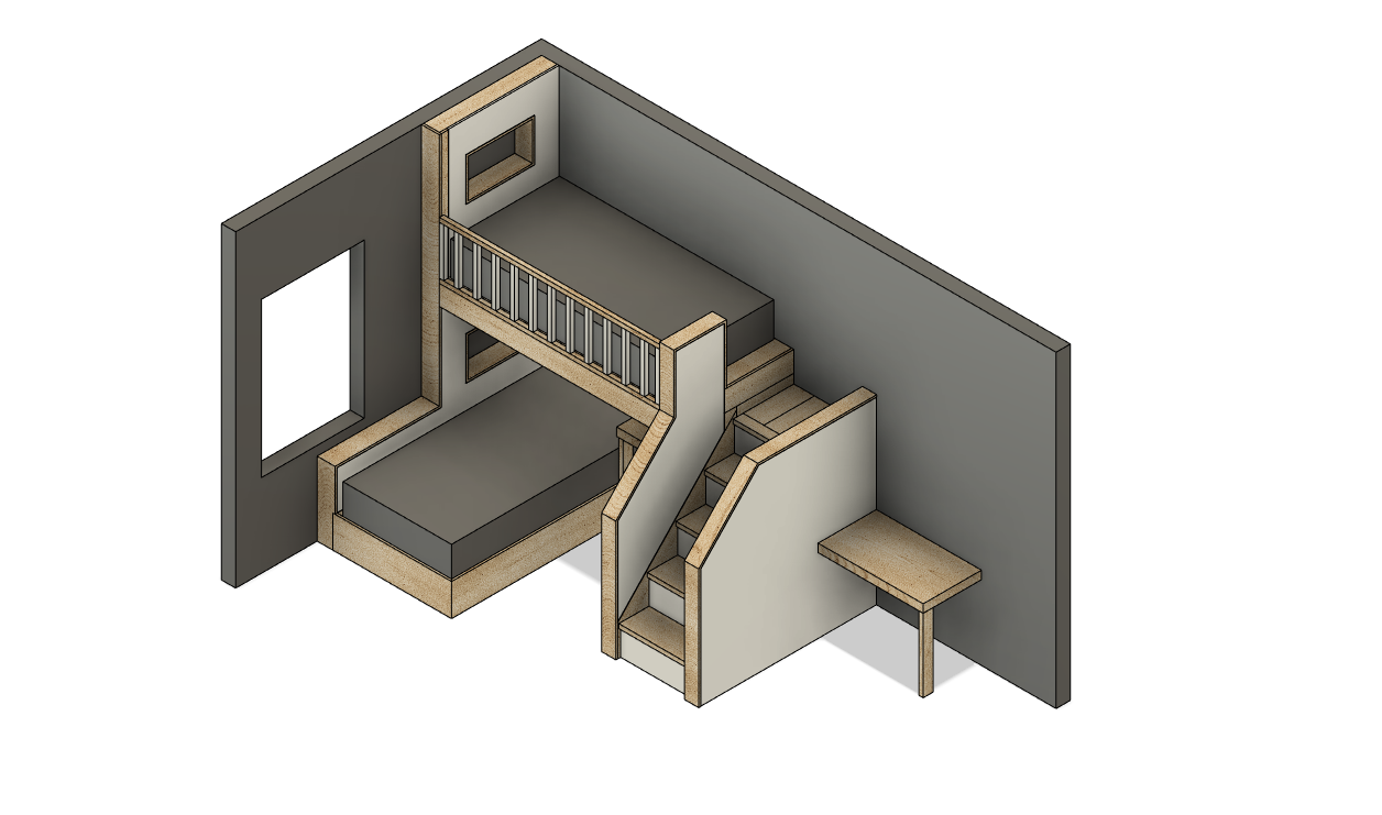 Offset bunk bed with storage, stair and desk - Bed with drawers - DIY Build Plans