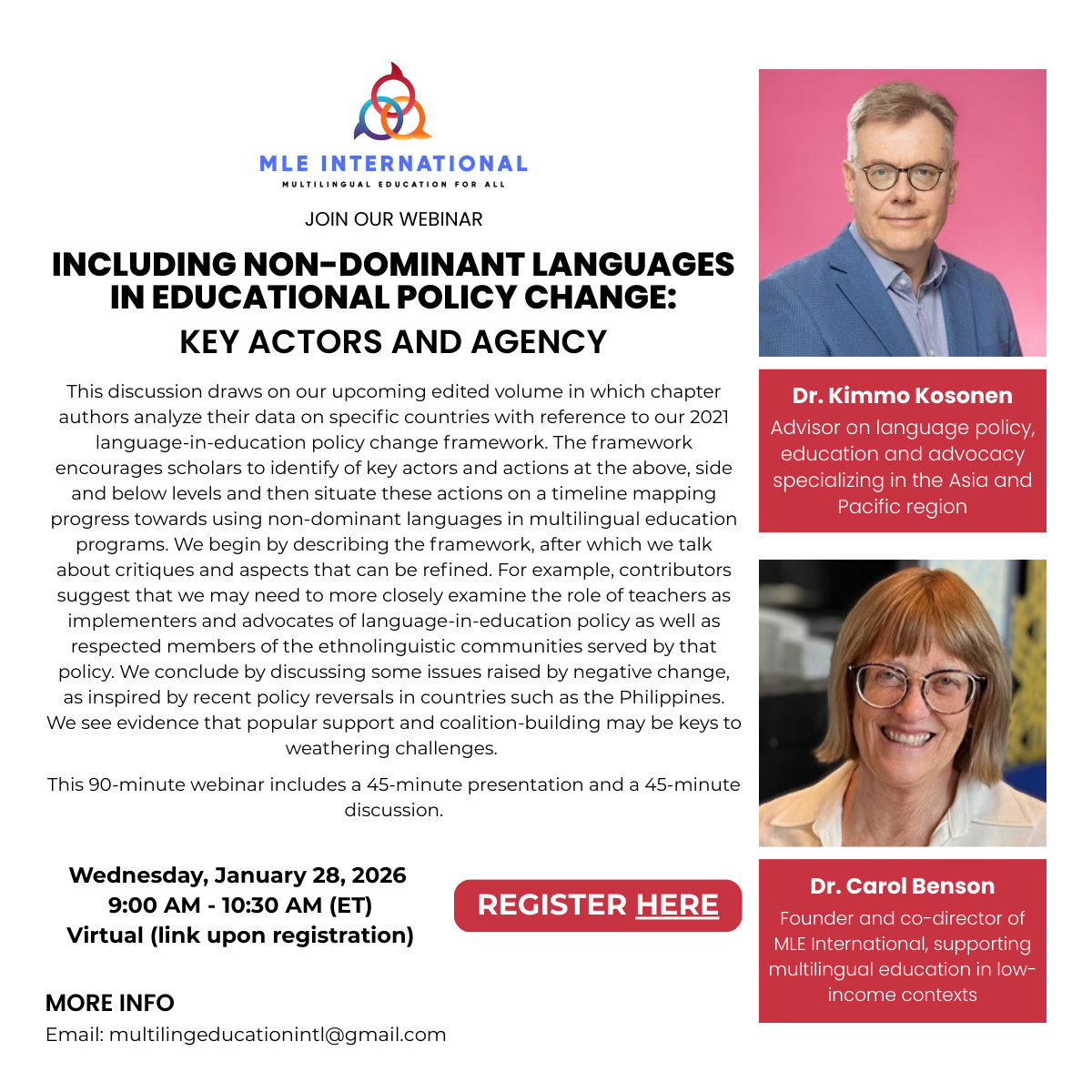 JANUARY WEBINAR: Including non-dominant languages in educational policy change: Key actors and agency