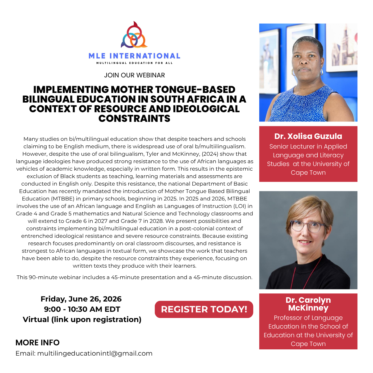 JUNE WEBINAR — Implementing mother tongue-based bilingual education in South Africa&nbsp;in a context of resource and ideological constraints