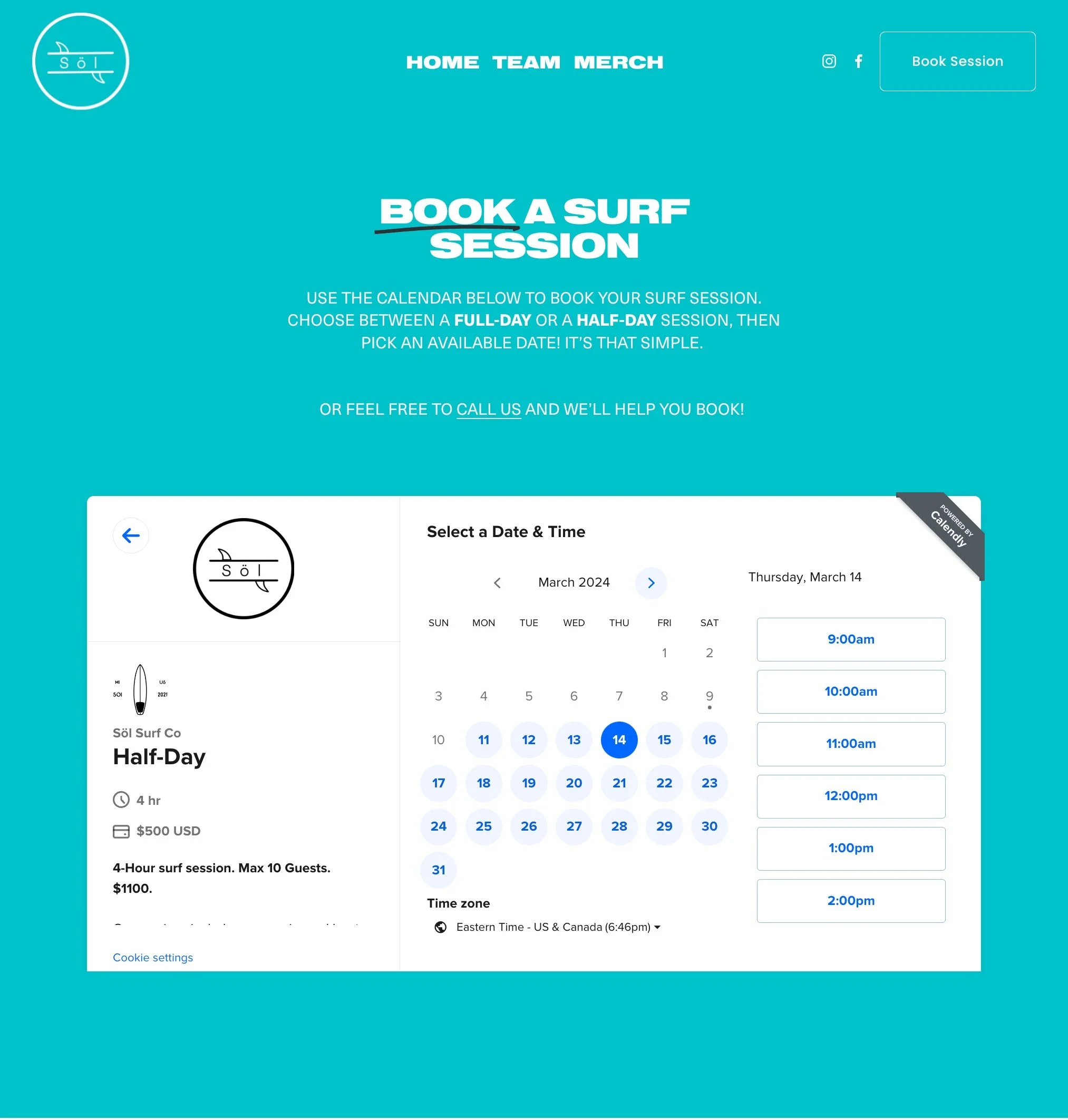 Surfwithsol.com booking process