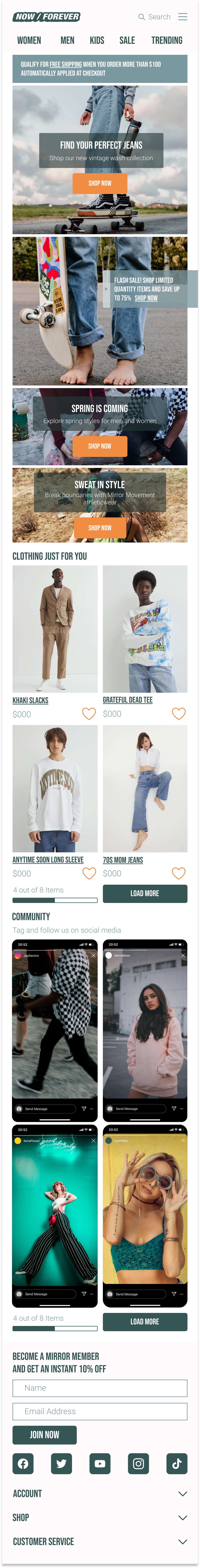 Mobile Ecommerce homepage