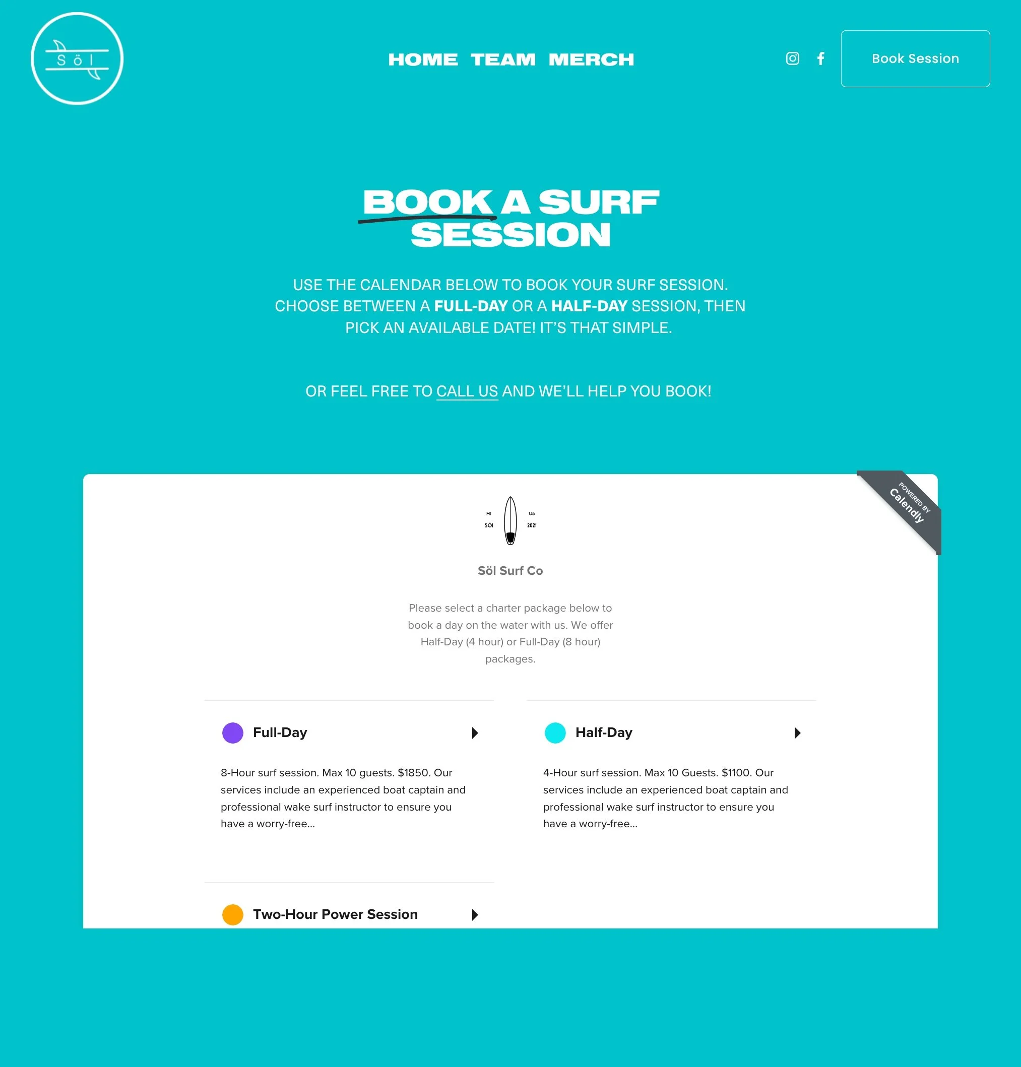 Surfwithsol.com booking page