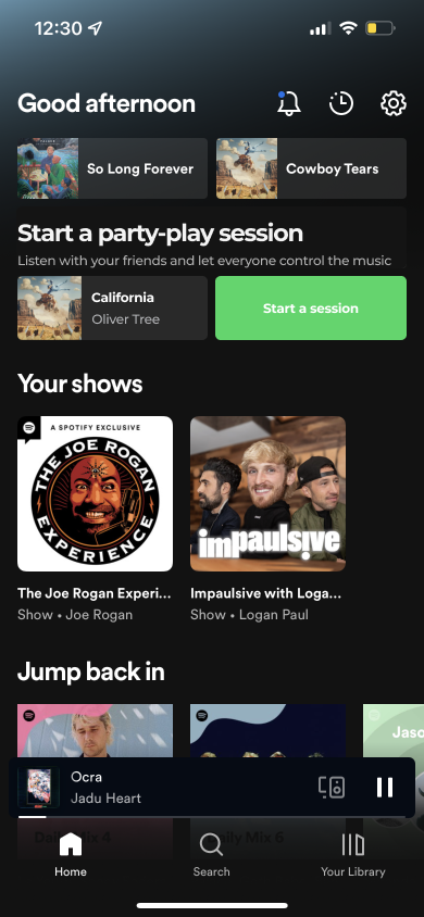 Spotify homepage