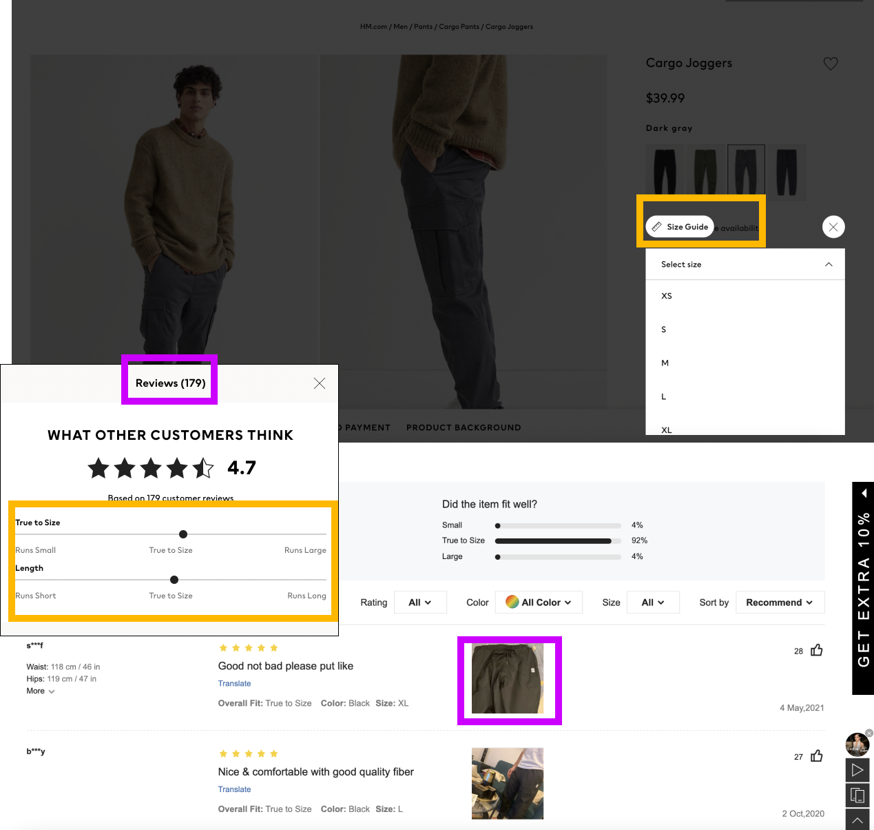 HM Product Page and Reviews