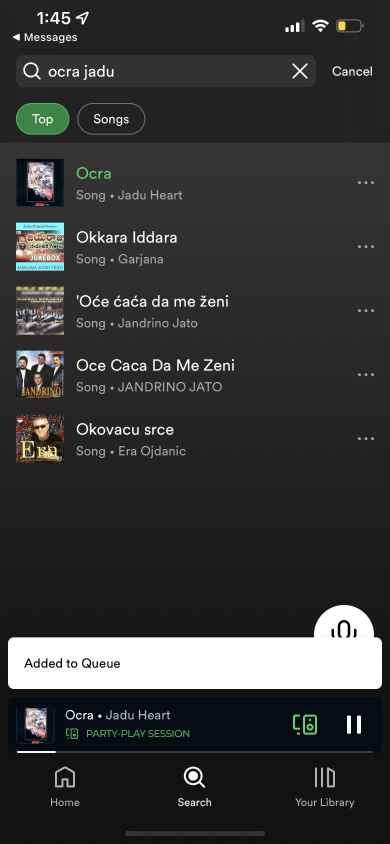 Spotify song results screenshot