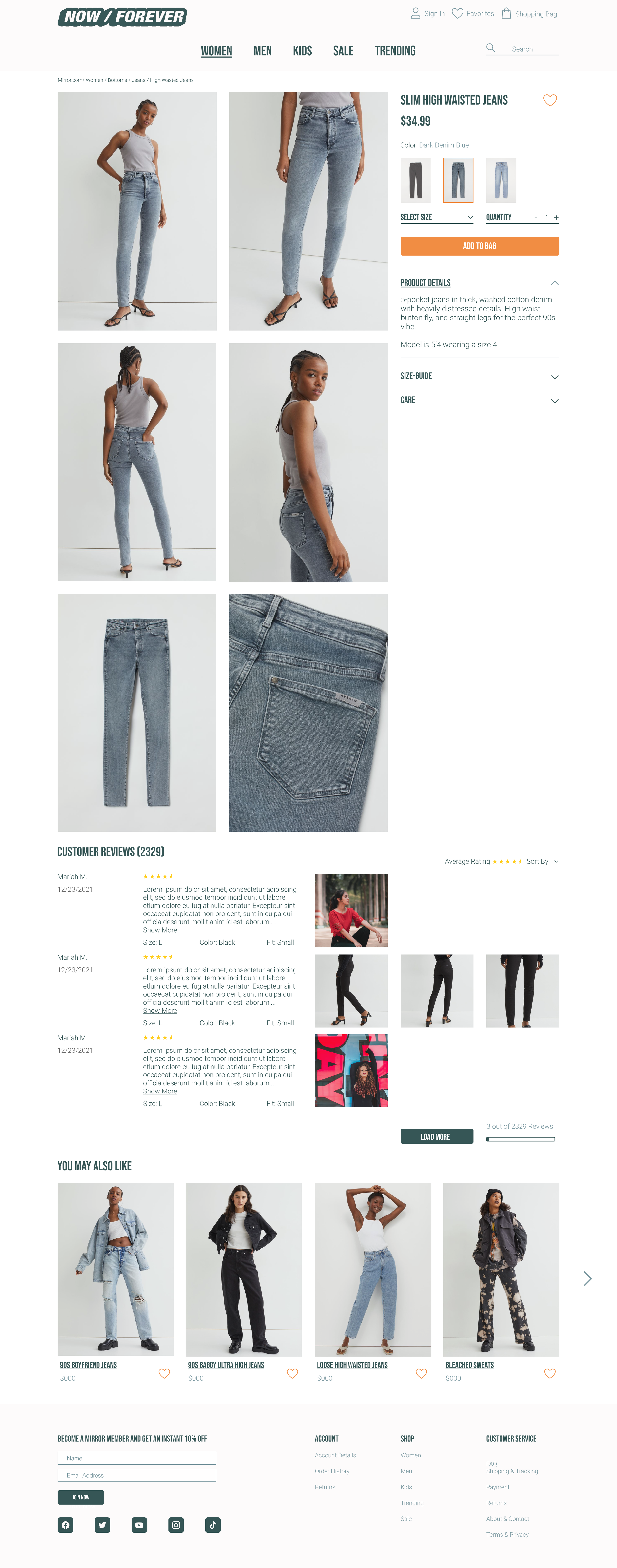Ecommerce jeans product page