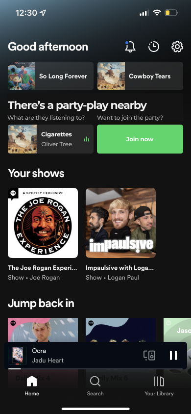 Spotify homepage screenshot