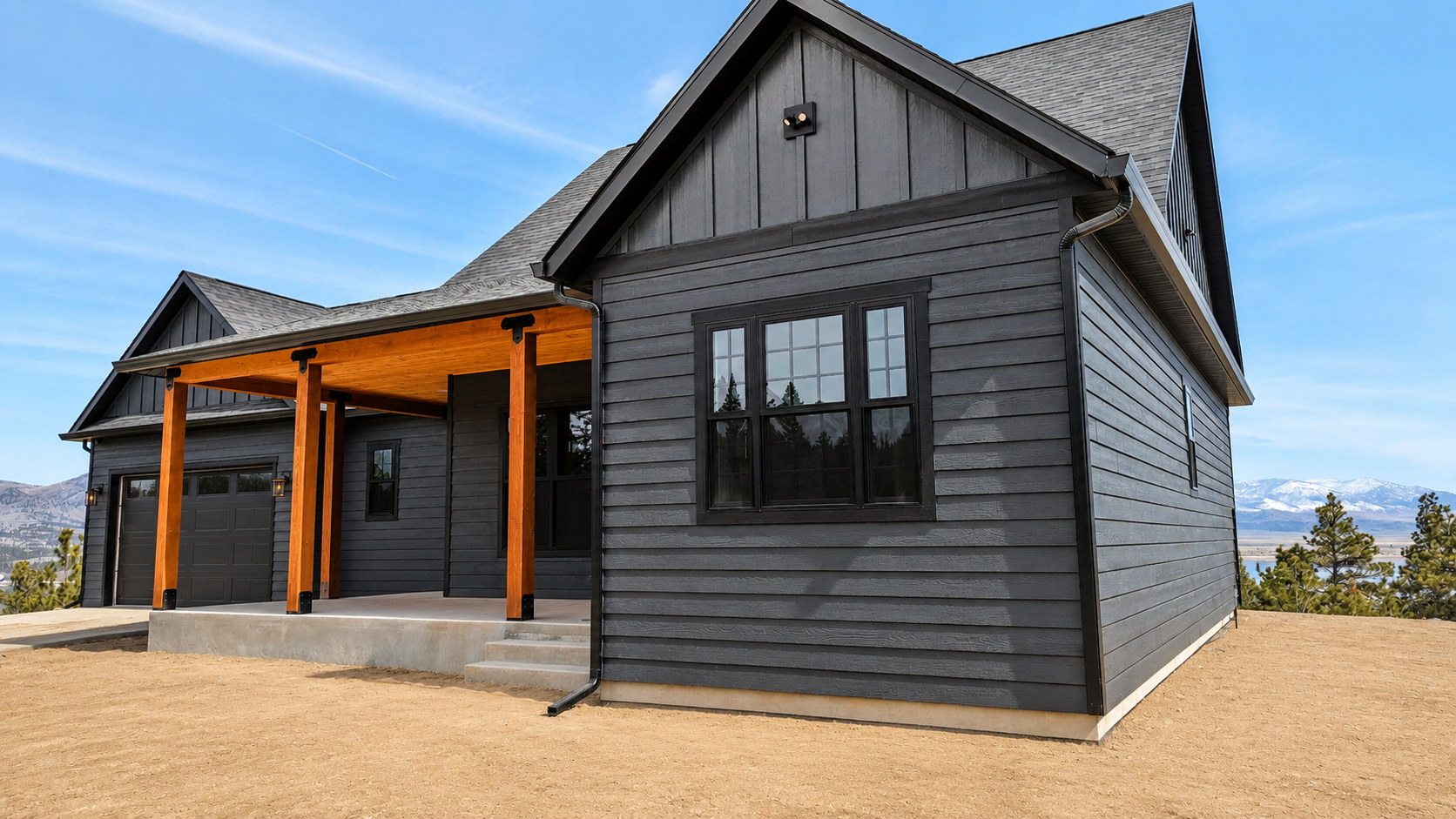Wood beam post outdoor Montana custom home