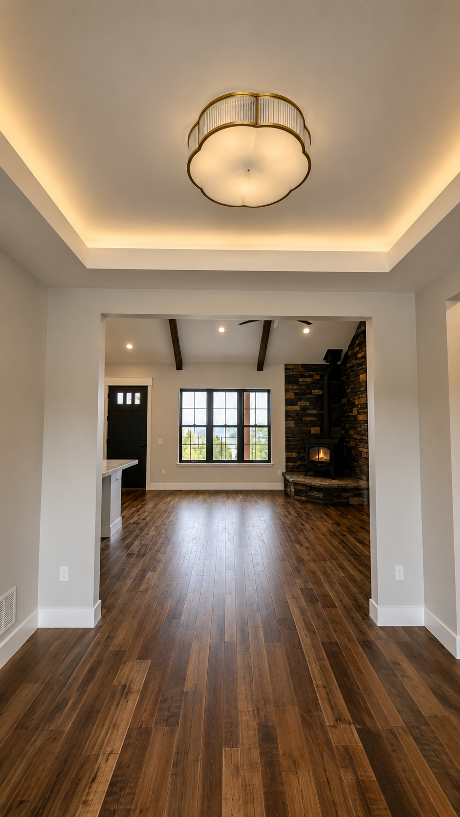 Cotton Construction Helena MT Custom Home Wood Floor Beams Fireplace