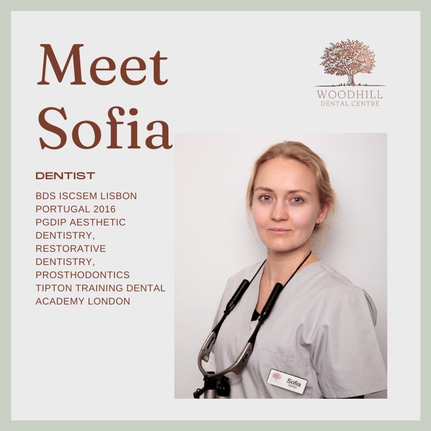 Meet The Team Monday - Introducing Dr. Sofia Musatova:

Dr. Sofia Musatova obtained her dentistry qualifications from the University of Egas Moniz (ISCSEM) in Lisbon, Portugal. Since then, she has been working in private practices as a general dentis