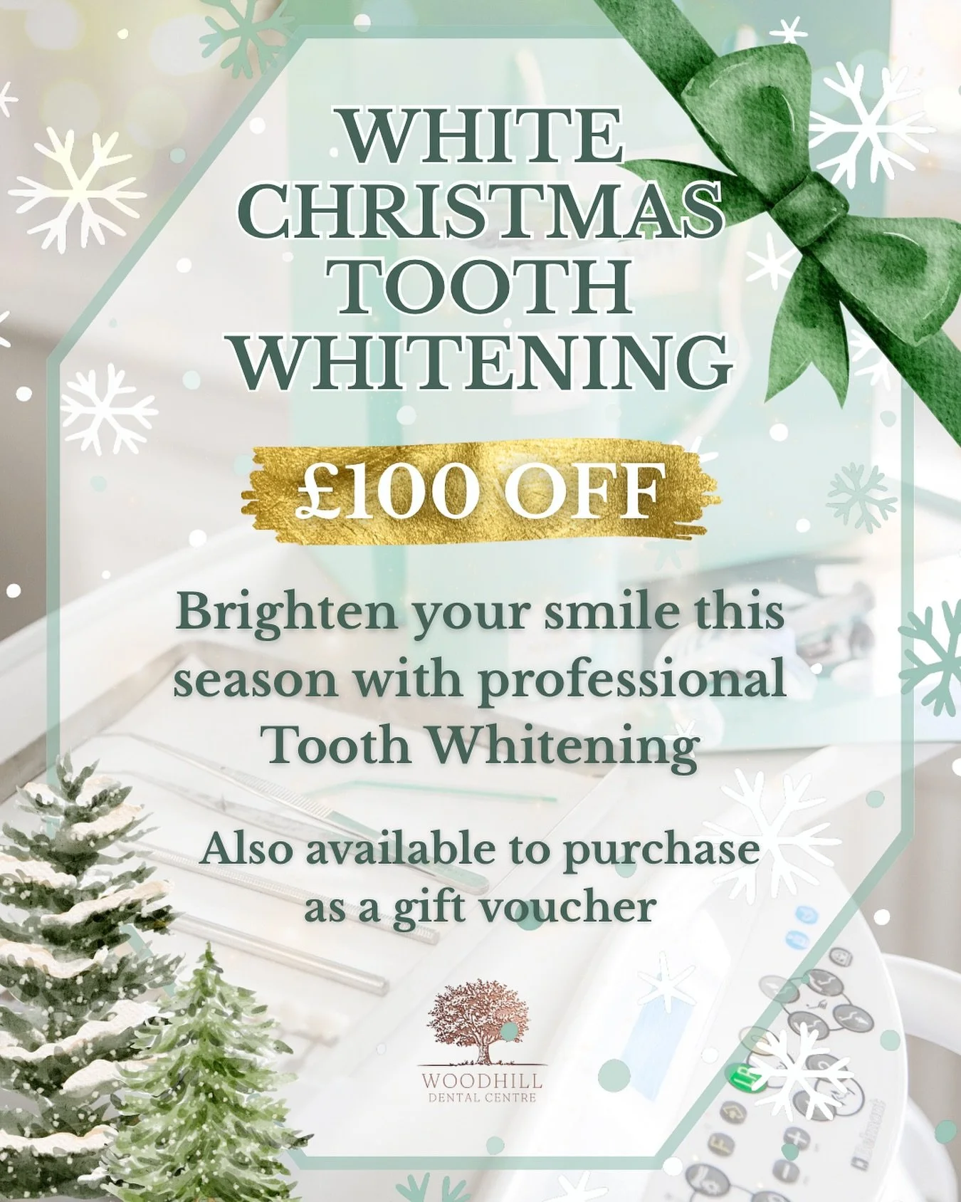 ❄️ Dreaming of a White Christmas? 🤍

Get your smile sparkling just in time for the festive season with our Professional Tooth Whitening Treatment 🎅✨

This month, enjoy &pound;100 off &mdash; now only &pound;350! Our whitening treatment is safe, eff