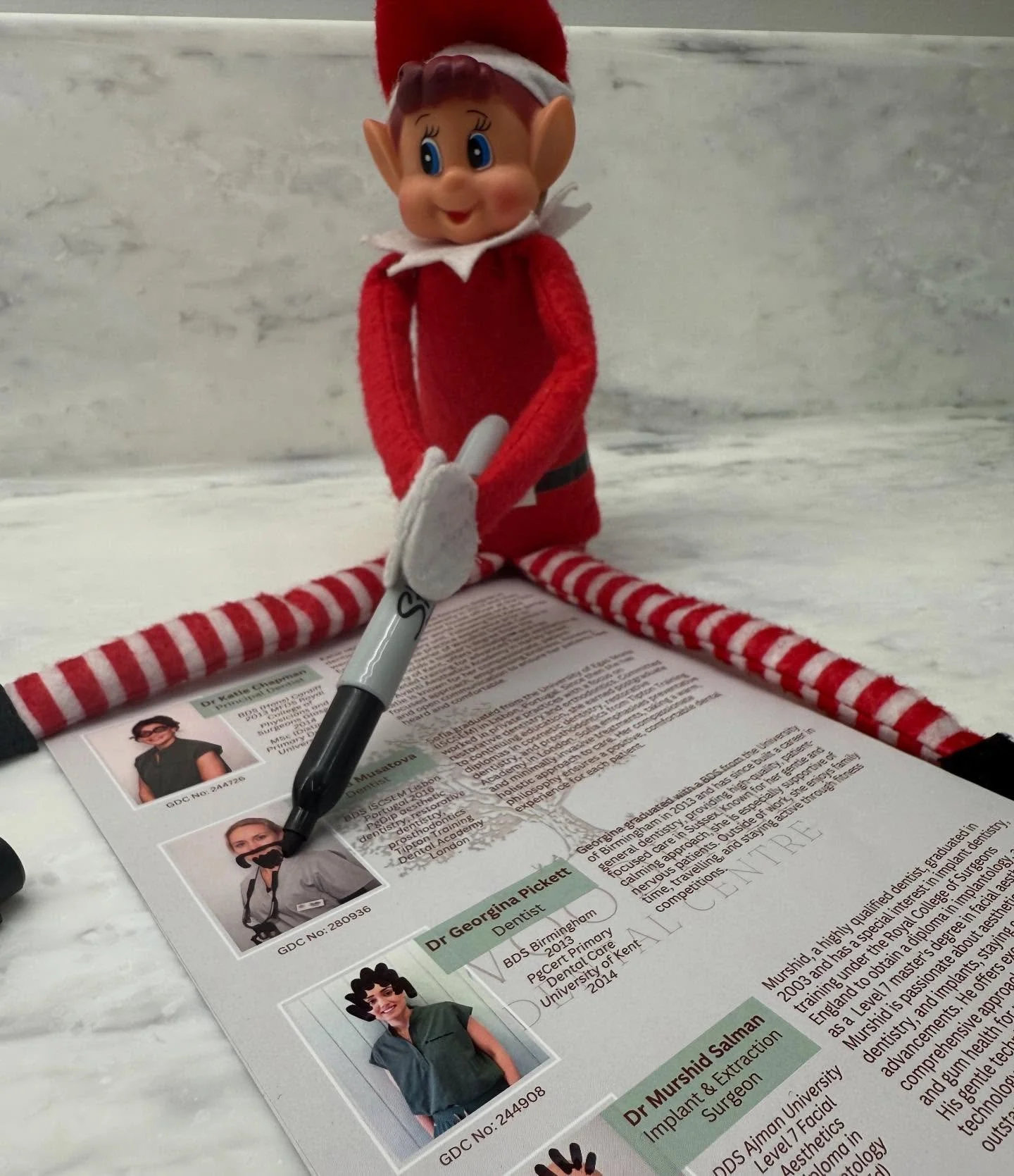What a naughty little elf Woody has been! Defacing our meet the team leaflets!!! 🤪😅 Want to know more about our expert team?! Why not head over to our website for more information that hasn&rsquo;t been edited by Woody! https://www.woodhilldental.c