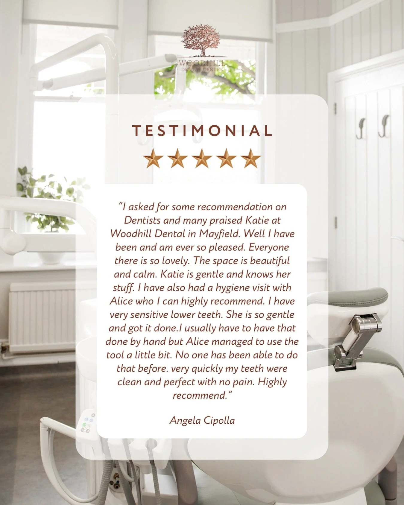 Thank you, Angela 💚 We really appreciate your lovely review and kind words. We can&rsquo;t wait to welcome you back for your next appointment!

#PatientLove #ThankYou #HappyPatients #WeAppreciateYou #MayfieldDentist