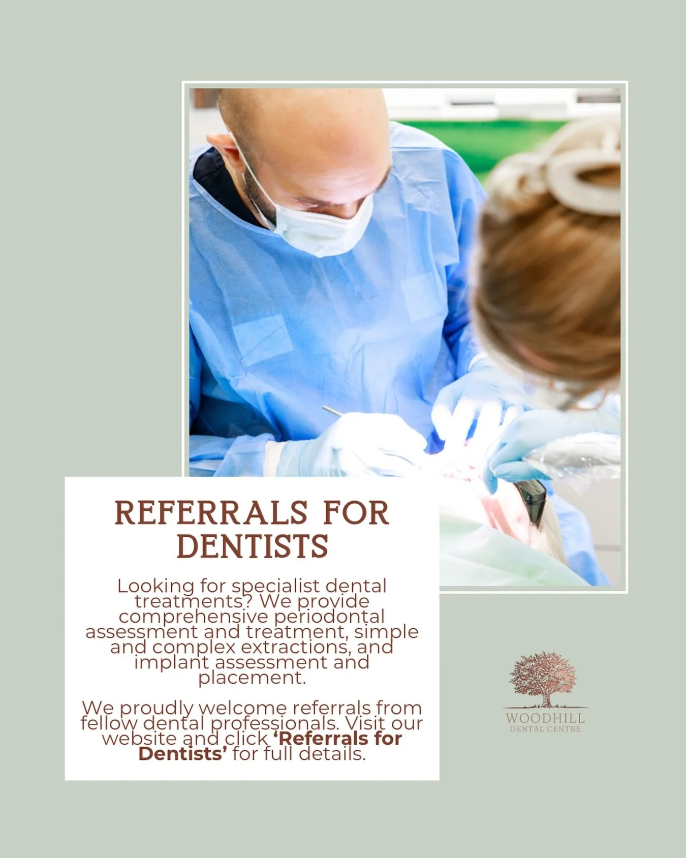 🦷 Looking for Specialist Dental Care?

We offer expert periodontal (gum health) assessments &amp; treatment as well as implant assessments and placements.

Fellow dental professionals - we welcome referrals! Visit our website and click &lsquo;Referr