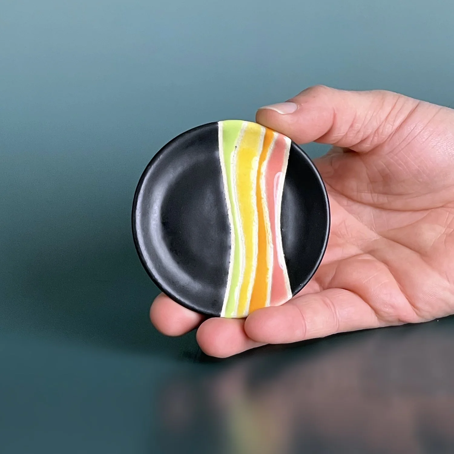 Black Rainbow Collection - Handmade Ceramic Trinket Dish: Pastel Rainbow