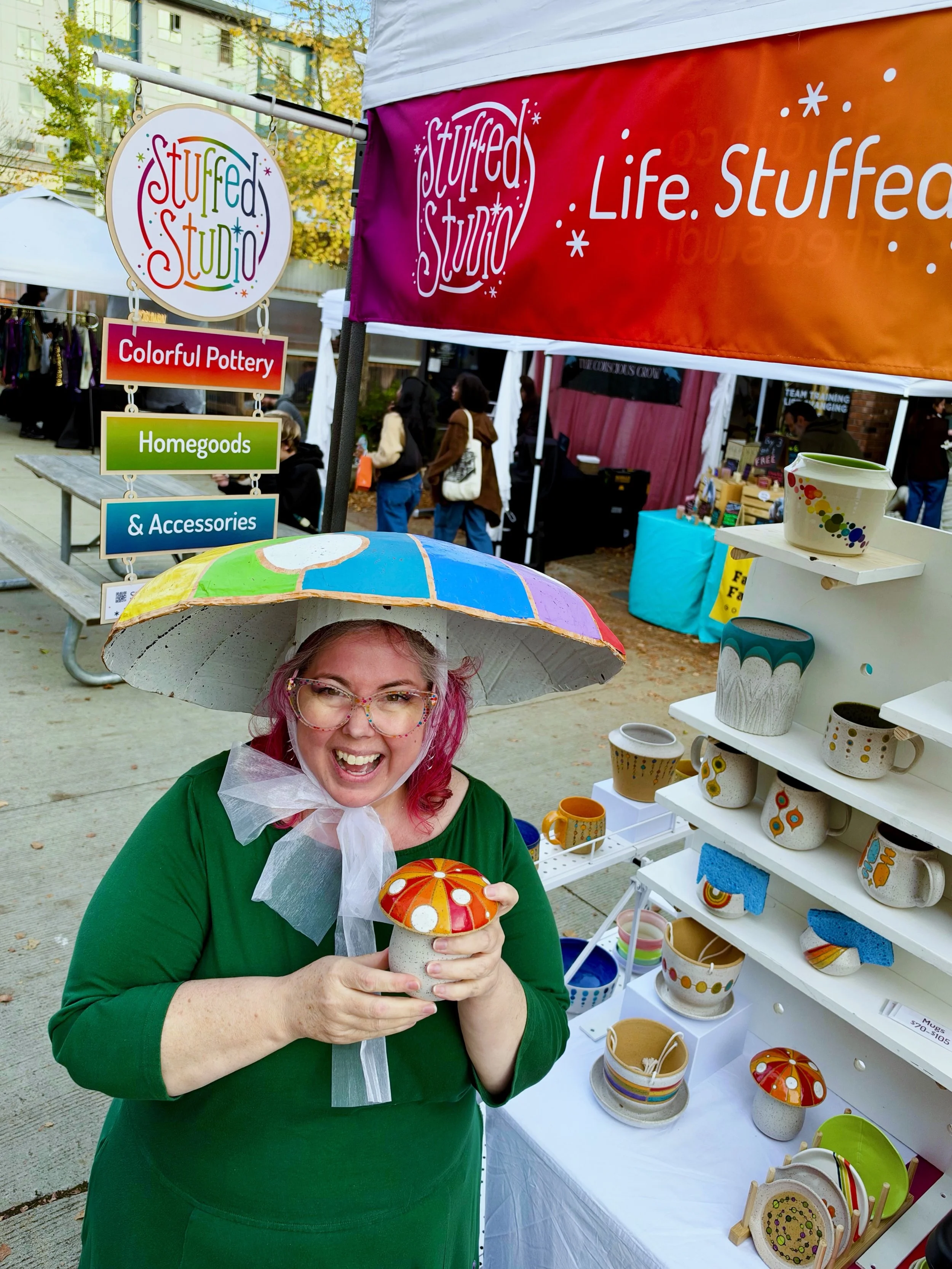 Thank you to @molly.ology for sending me this fun photo from Crow Fest! I got to meet her at the market and I feel like it embodies just how wonderful this @makinglocalmarkets is. 

I&rsquo;ll have these Mushroom Jars and much more available on Nov. 
