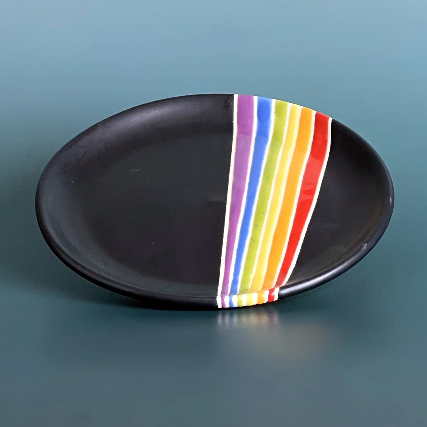 Black Rainbow Collection - Handmade Ceramic Saucer Plate: Rainbow