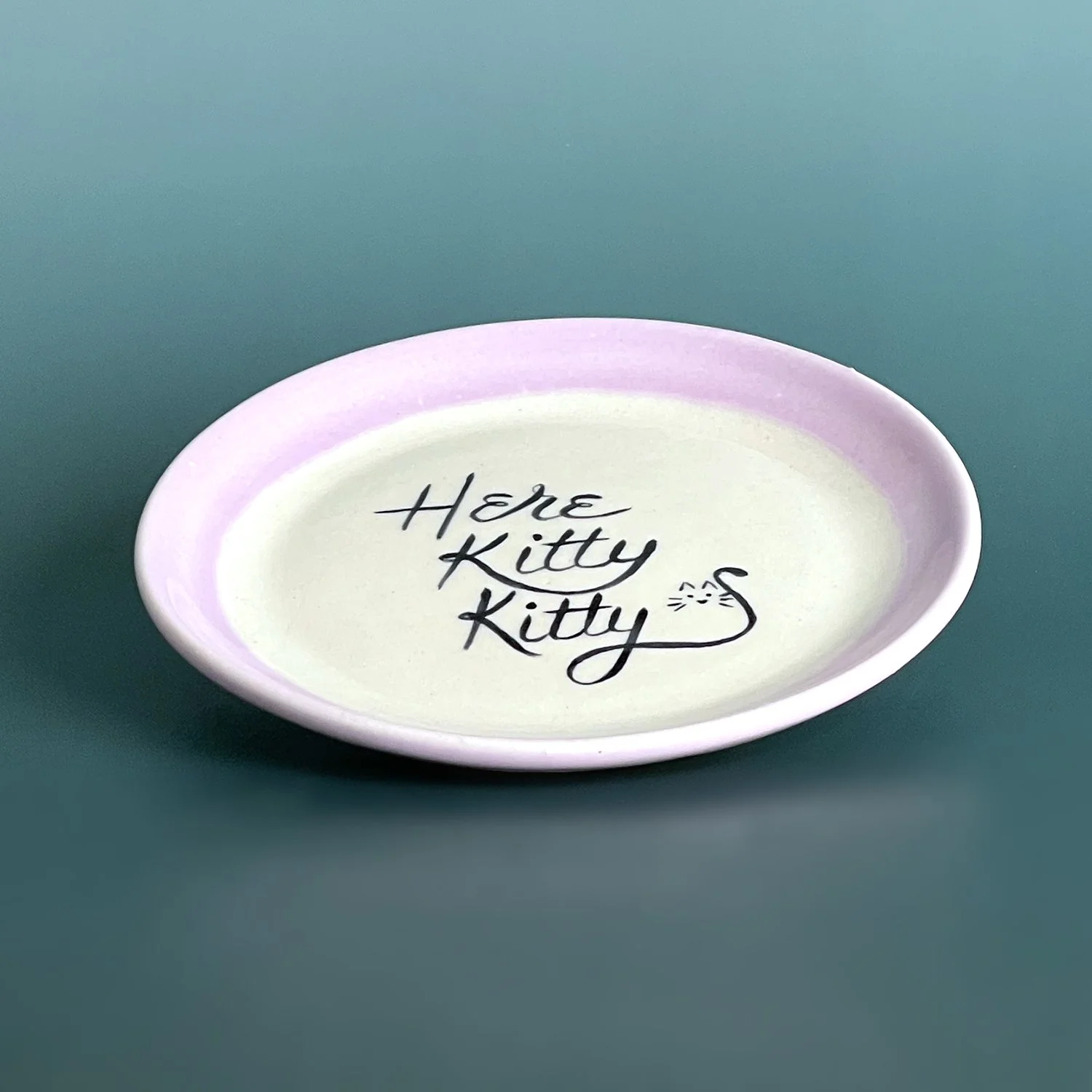 Hand Painted Collection - Handmade Ceramic Saucer Plate: Here Kitty Kitty