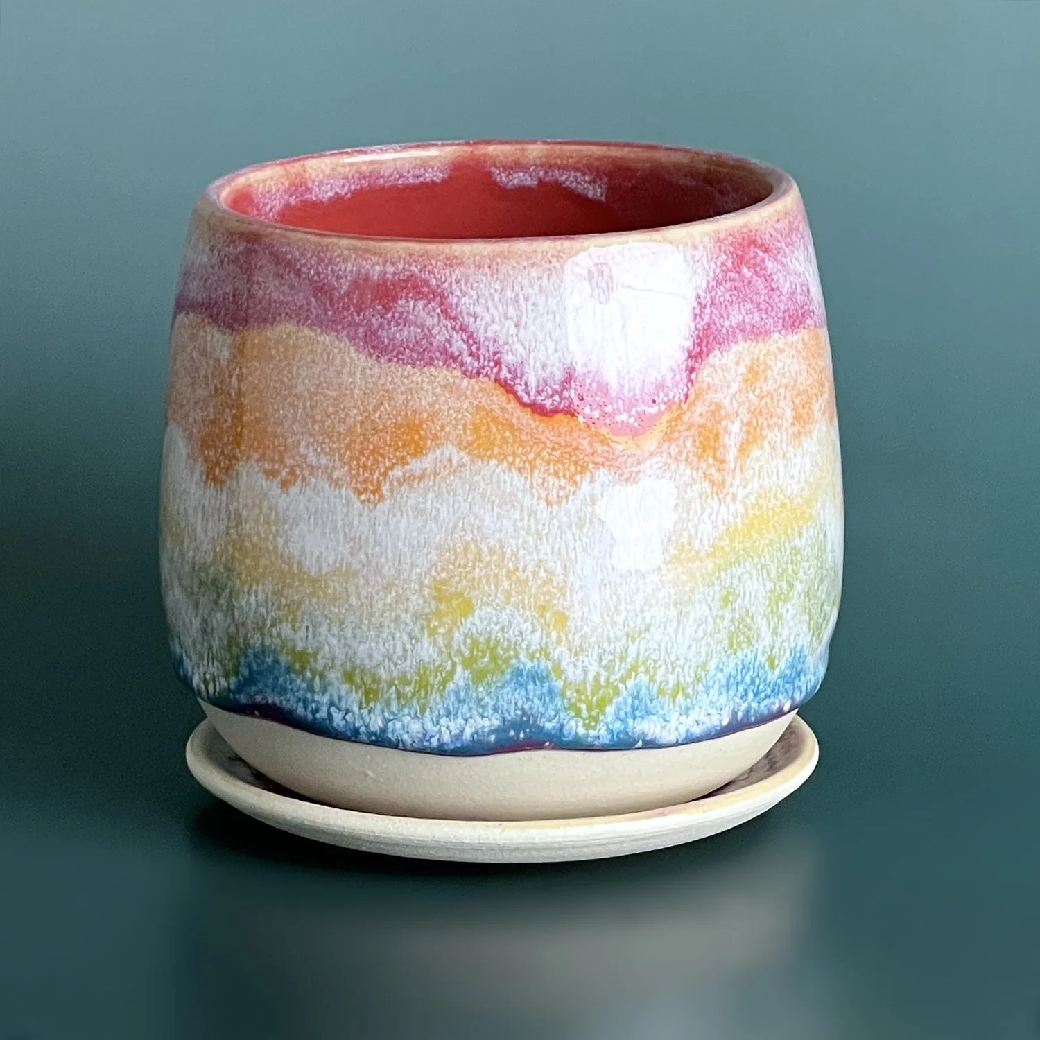 Rainbow Wave Collection - Handmade Ceramic Planter: Rainbow