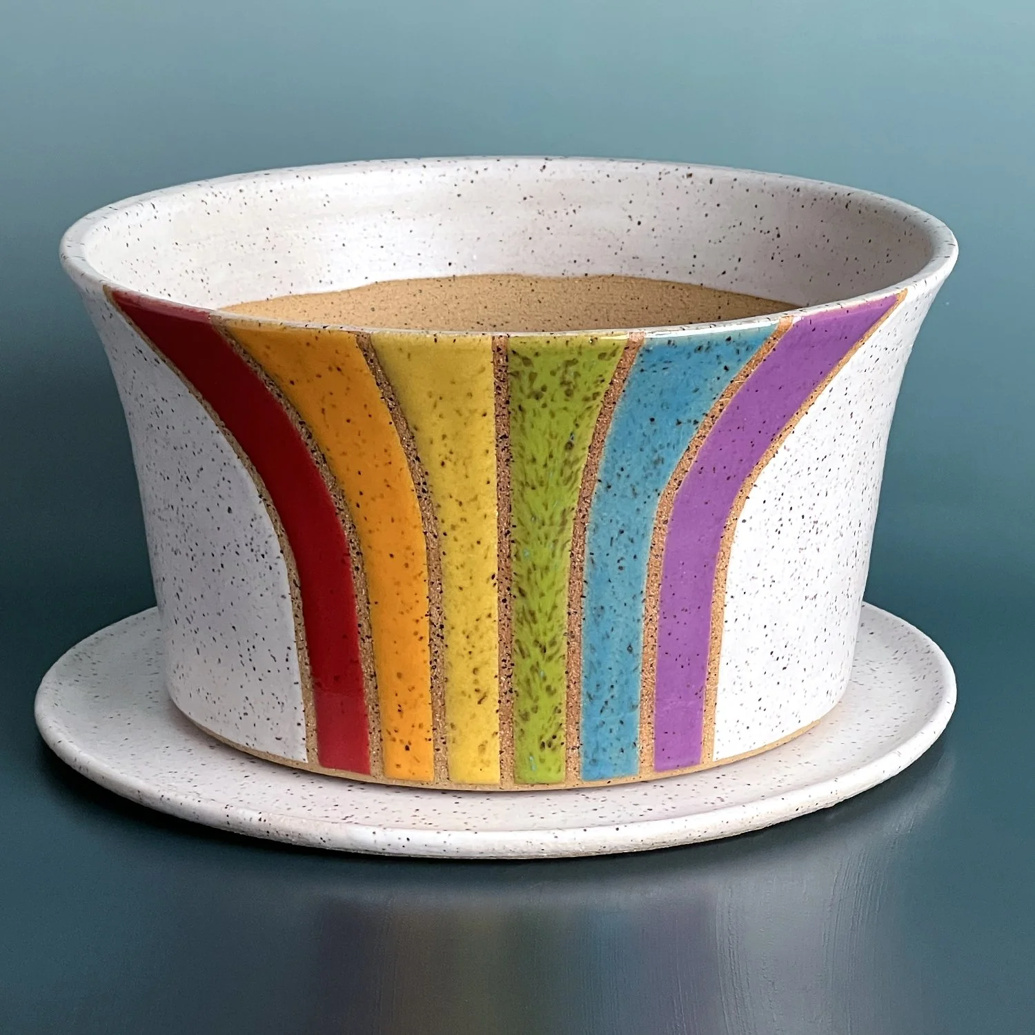 Speckled Retro Collection - Handmade Ceramic Large Planter: Rainbow