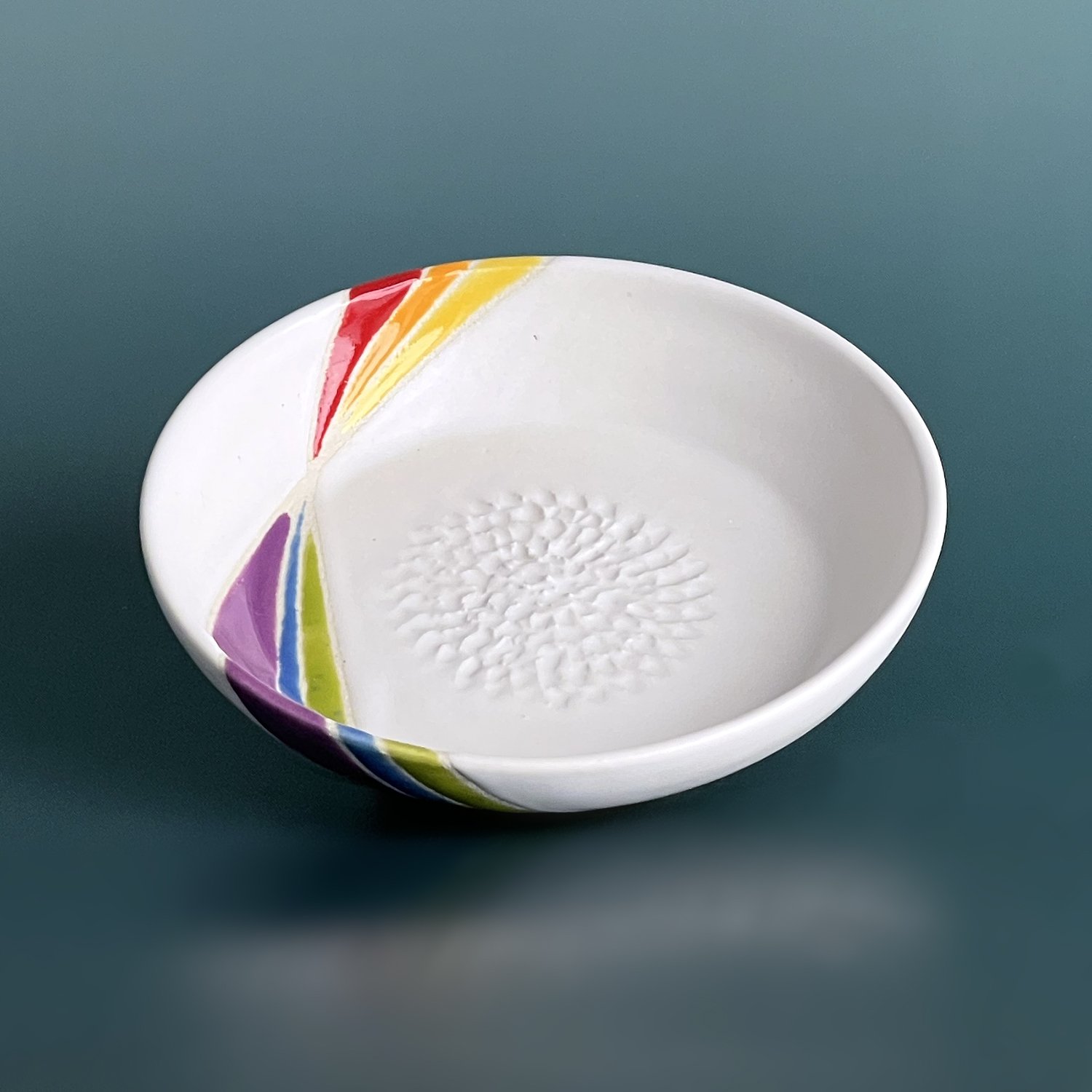 Retro Revival Collection - Handmade Ceramic Garlic Grater: Rainbow Twist