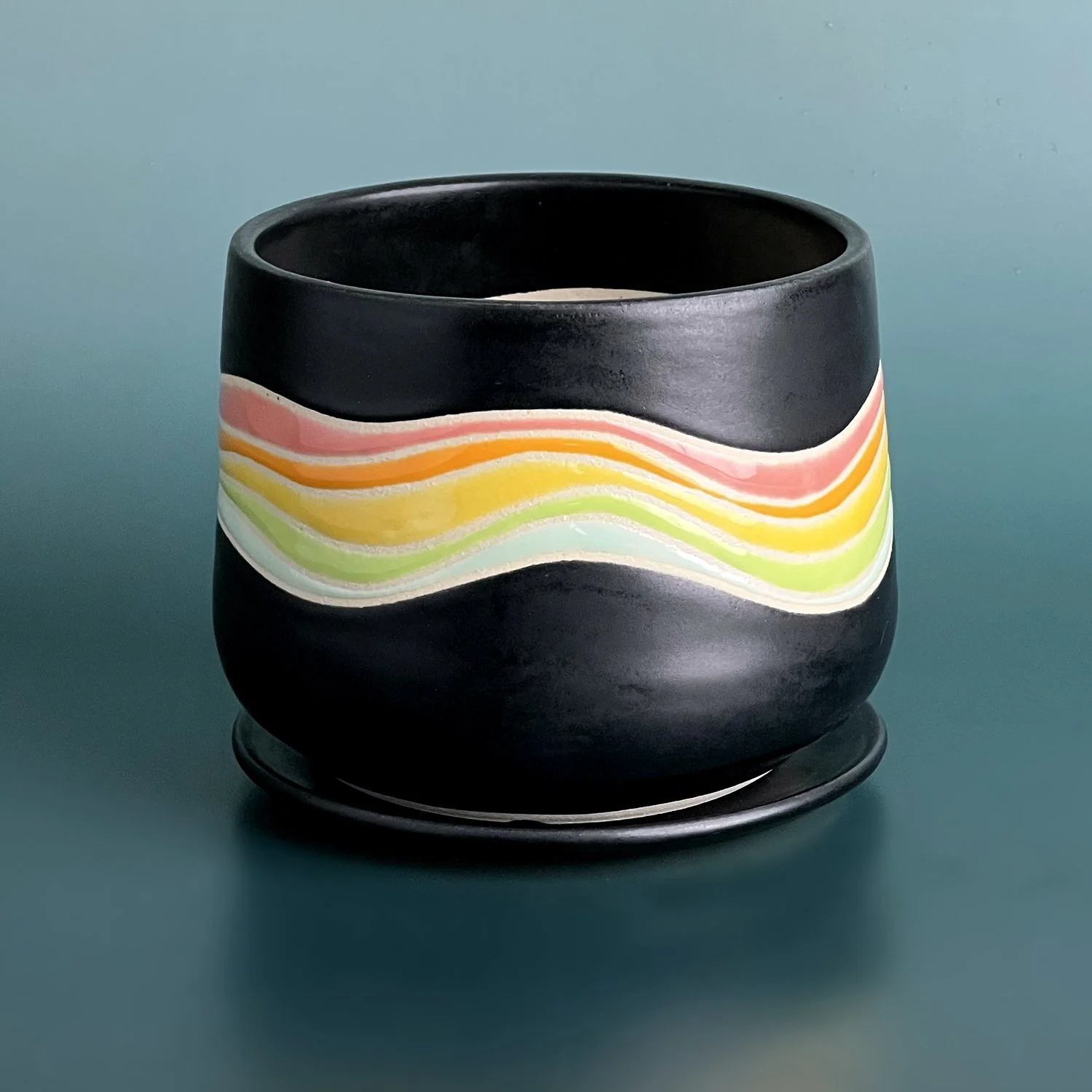 Black Rainbow Collection - Handmade Ceramic Planter: Pastel Rainbow