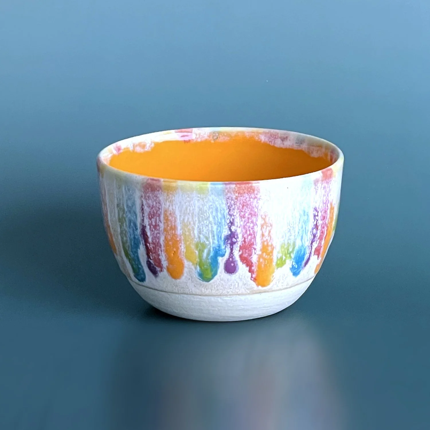 Rainbow Wave Collection - Handmade Ceramic Mini Dip Bowl: Orange Rainbow Drips