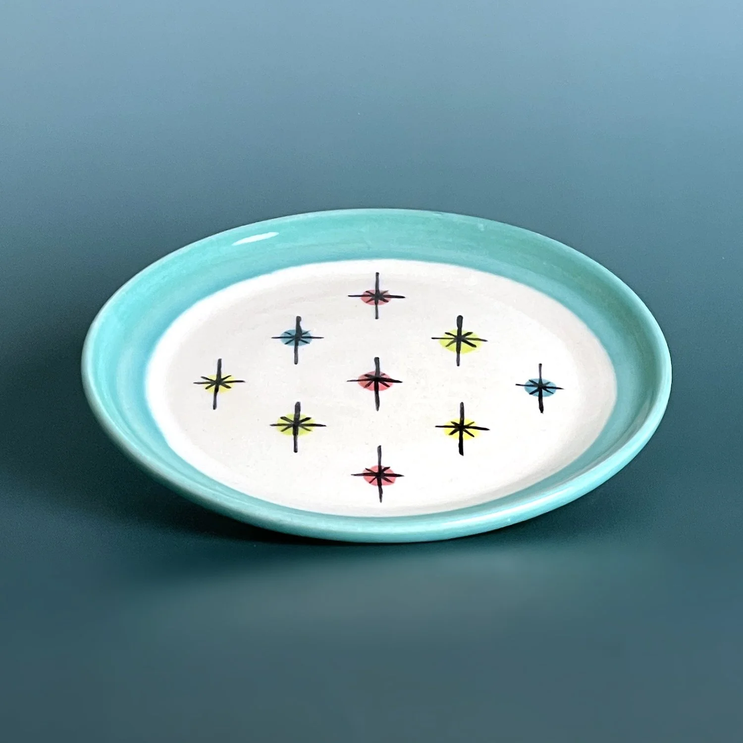 Hand Painted Collection - Handmade Ceramic Saucer Plate: Retro Sparkles