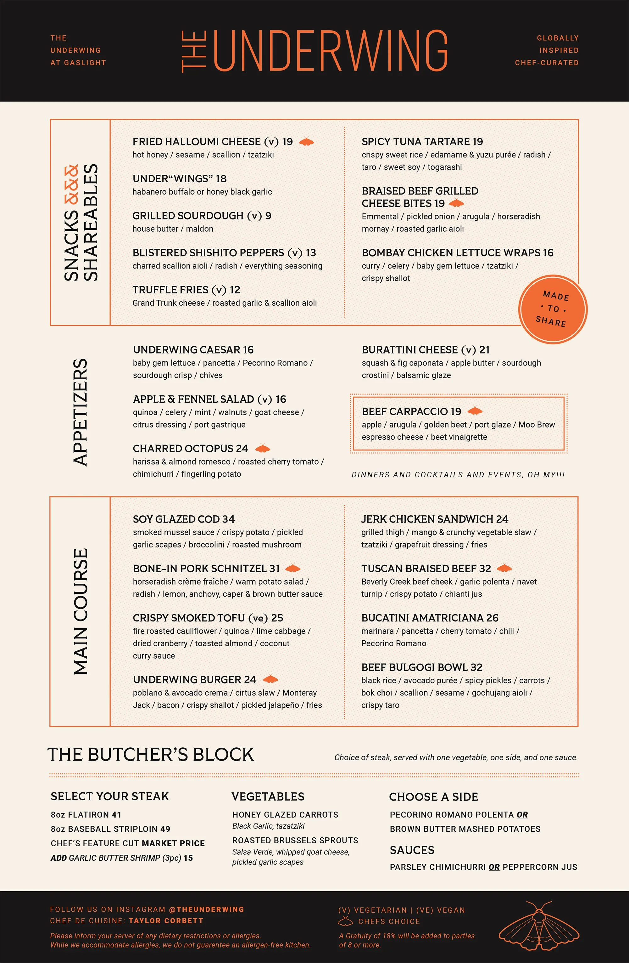 The Underwing Food Menu