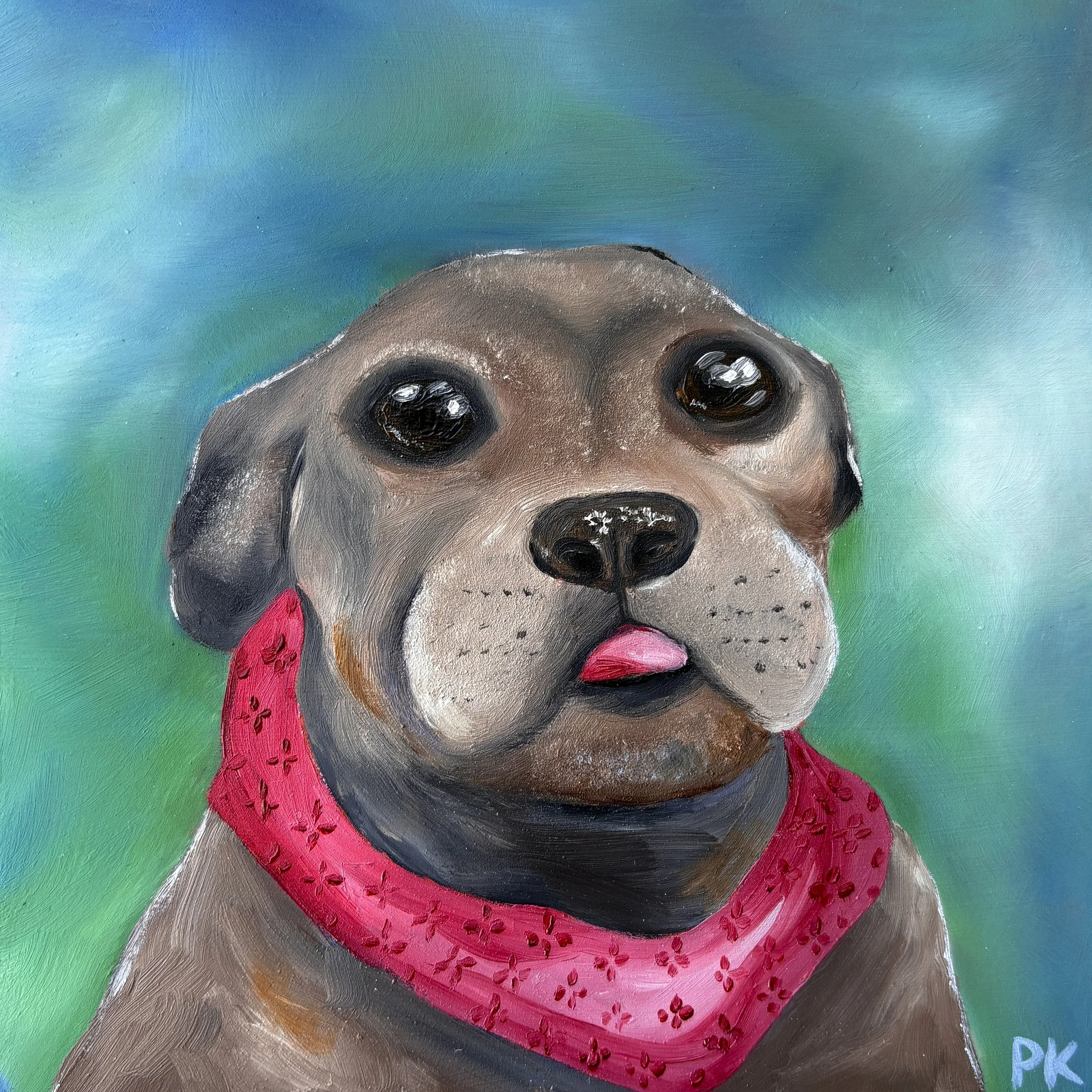 Mlem Dog- 5"x5" Original Oil Painting