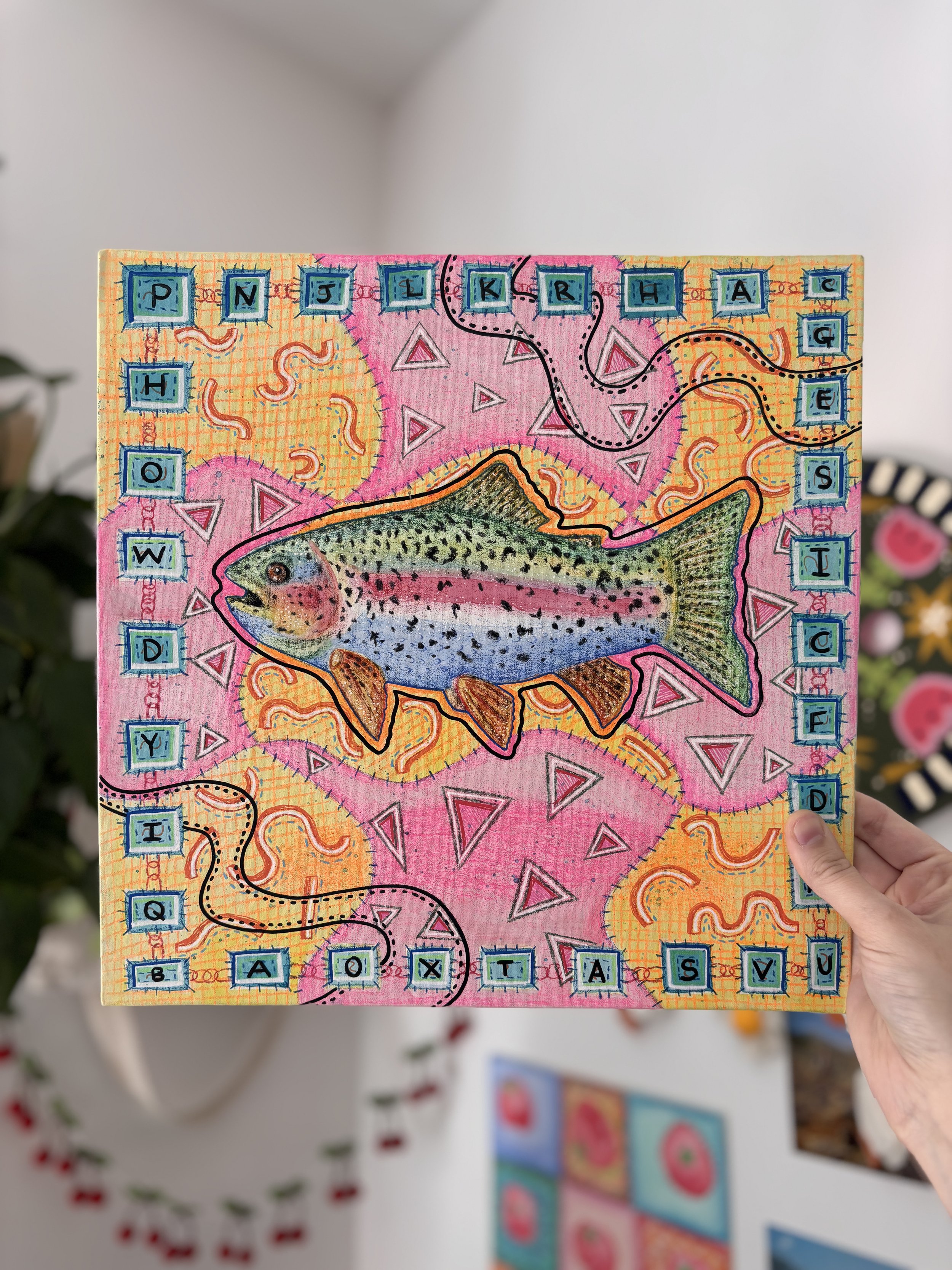 Trout in Cyberspace- 12"x12" Original Painting