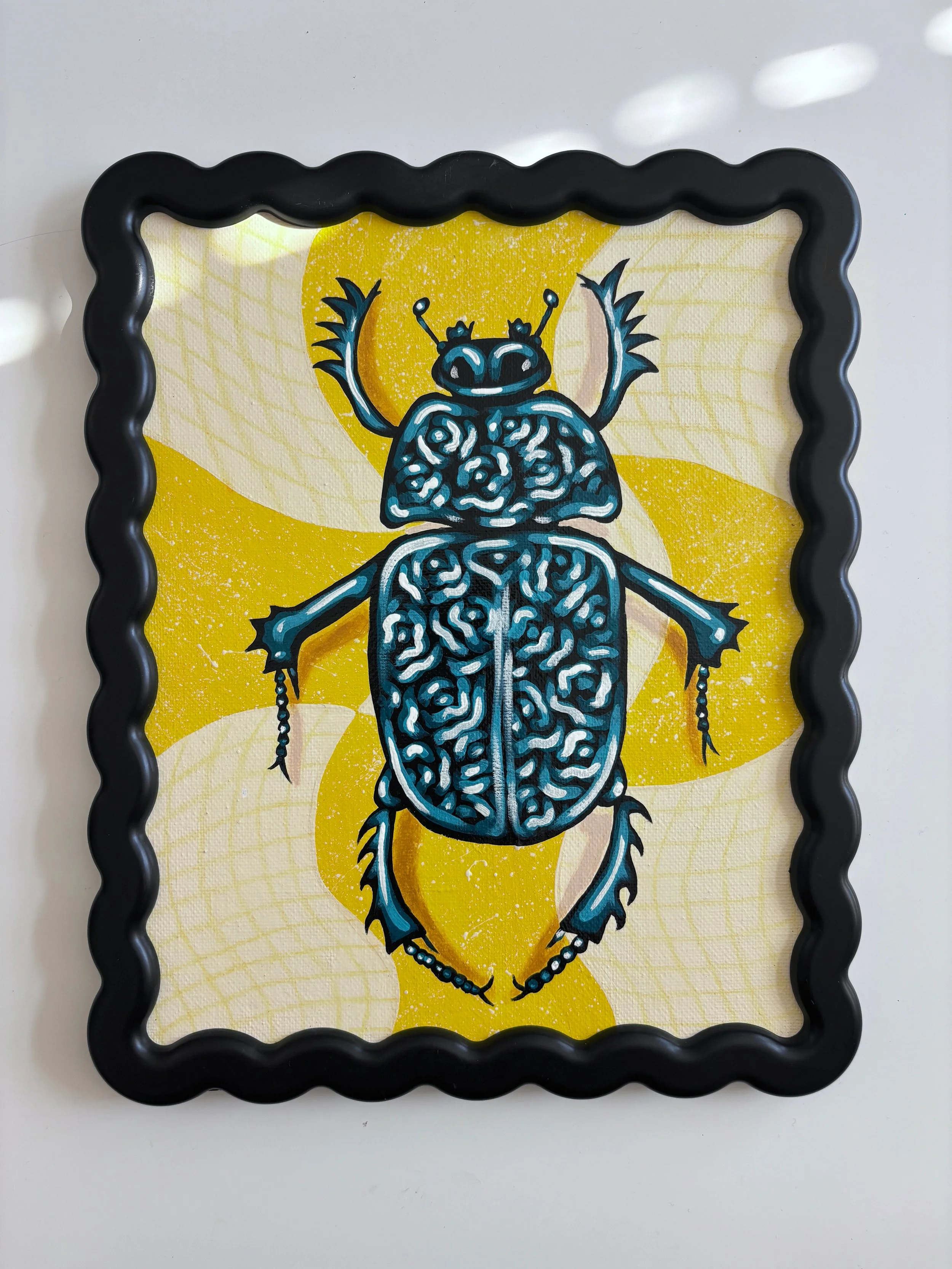 Turquoise Rose Beetle- 9"x11" Original Painting