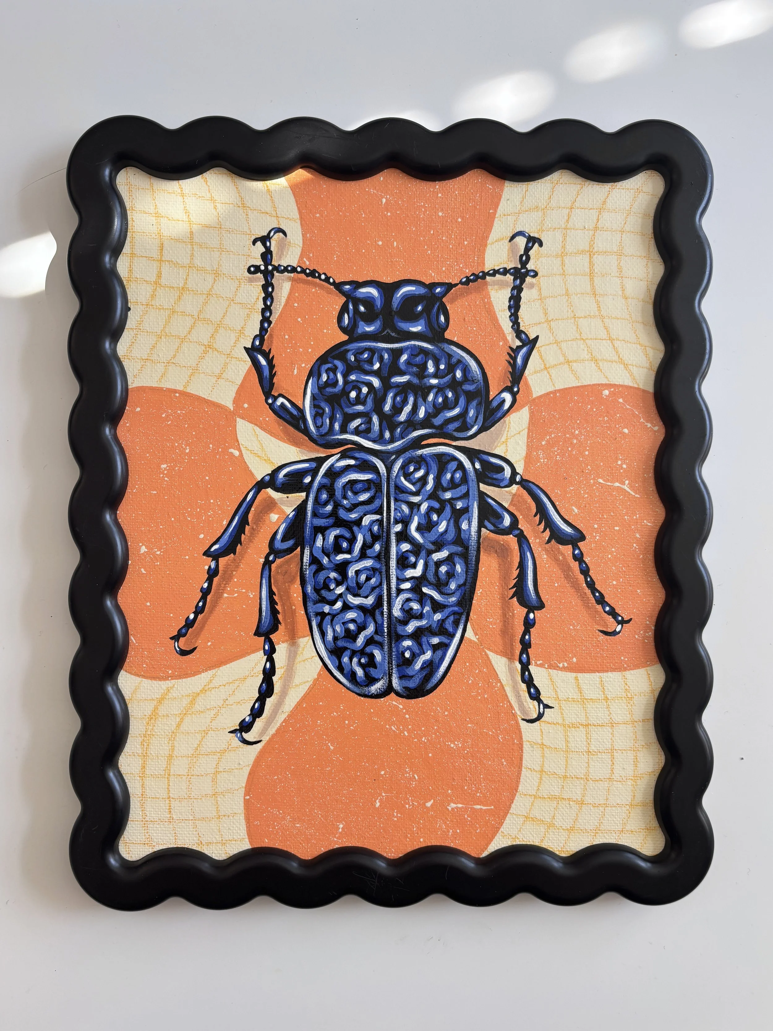 Blue Rose Beetle- 9"x11" Original Painting