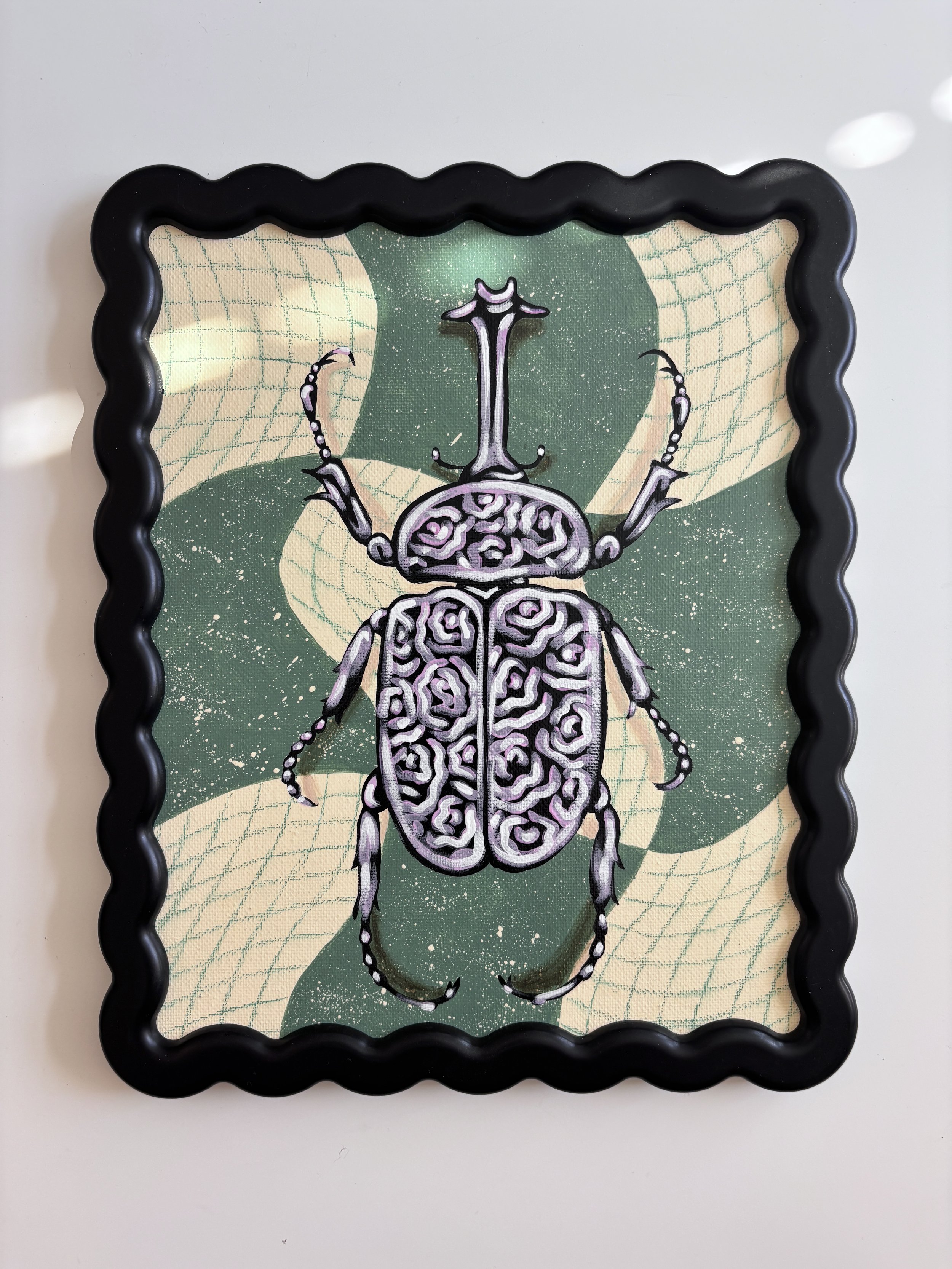 Purple Rose Beetle- 9"x11" Framed Original Painting