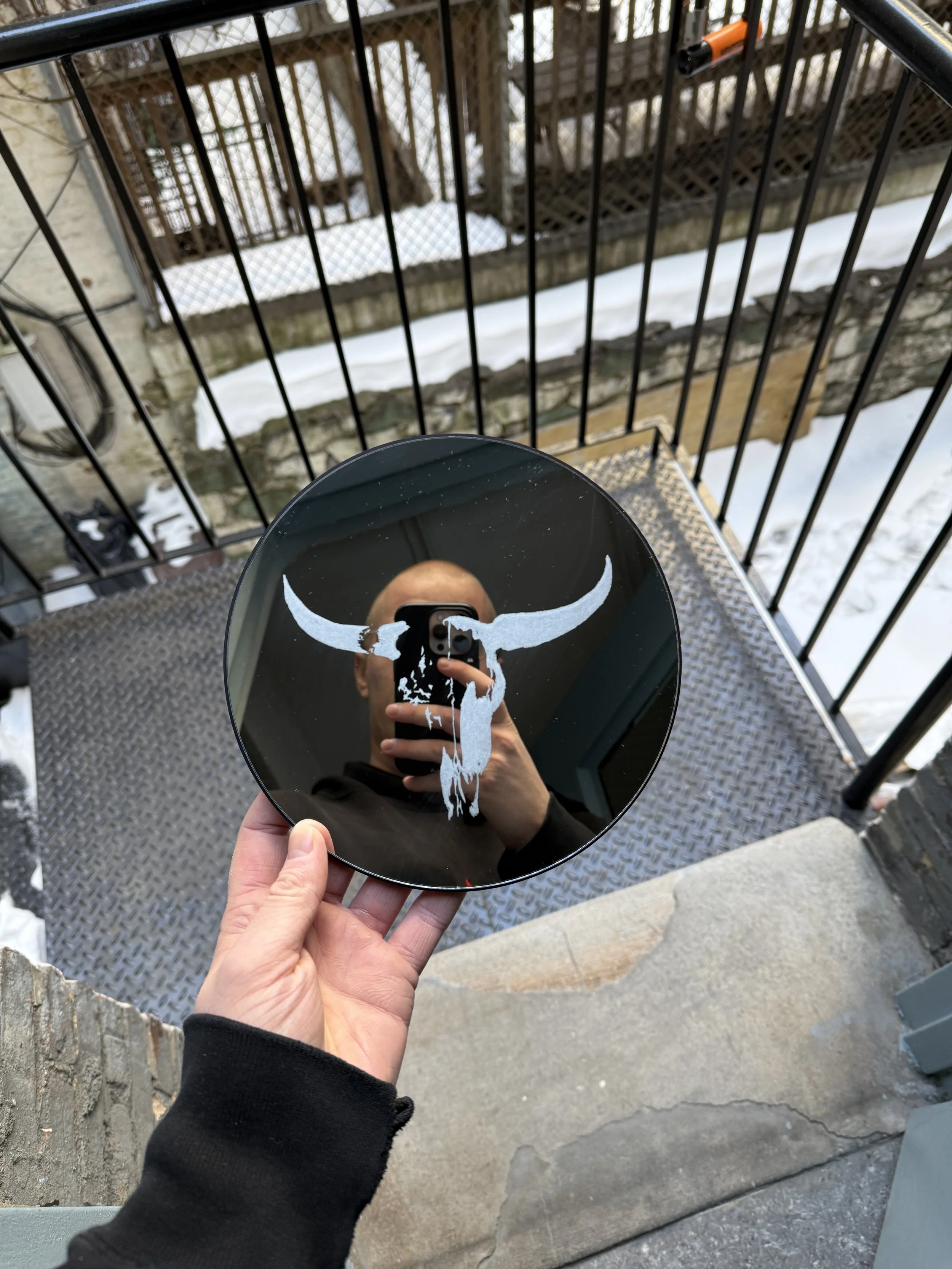 Cow Skull 8" Etched Mirror