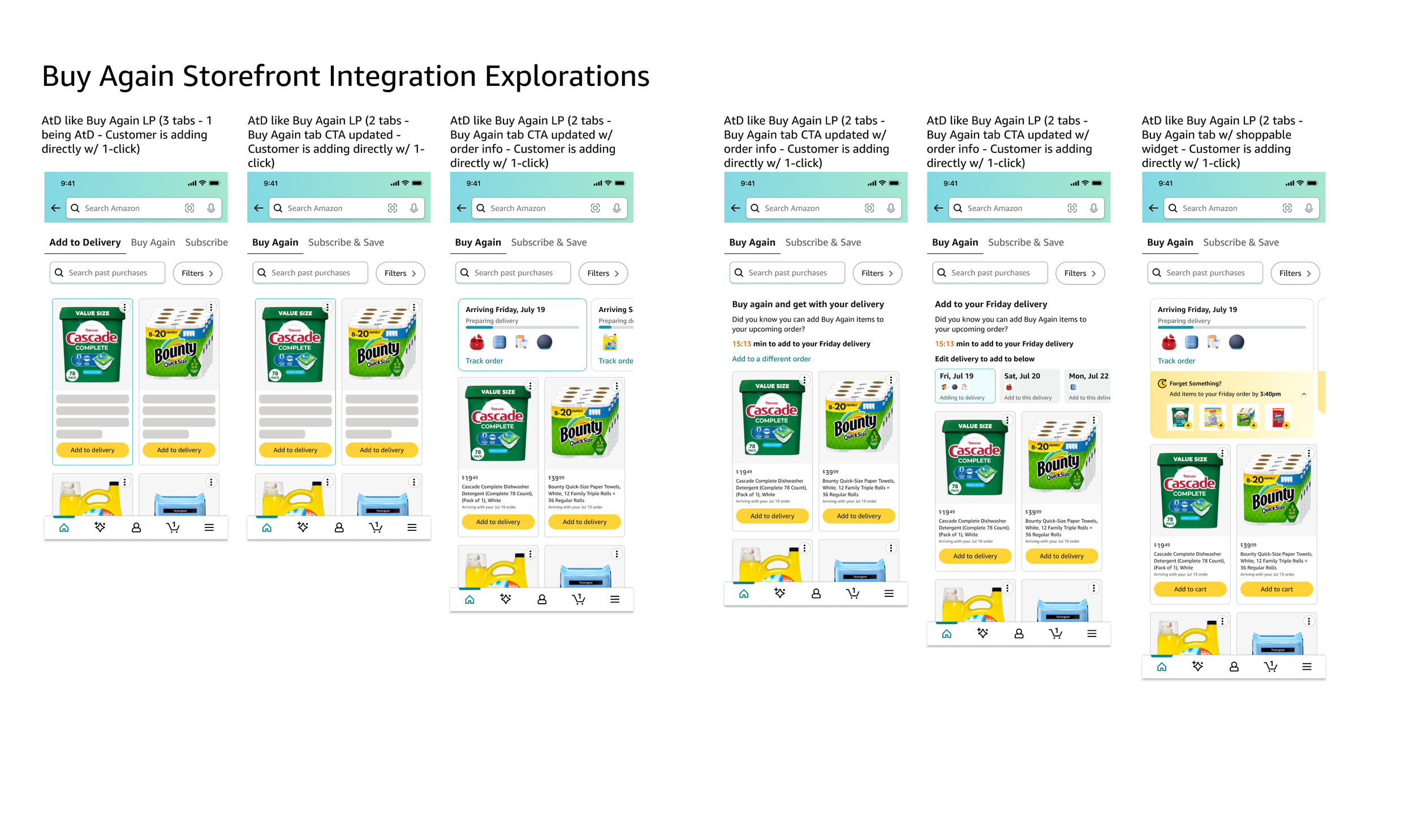 Storefront alternative using Buy Again landing page iterations