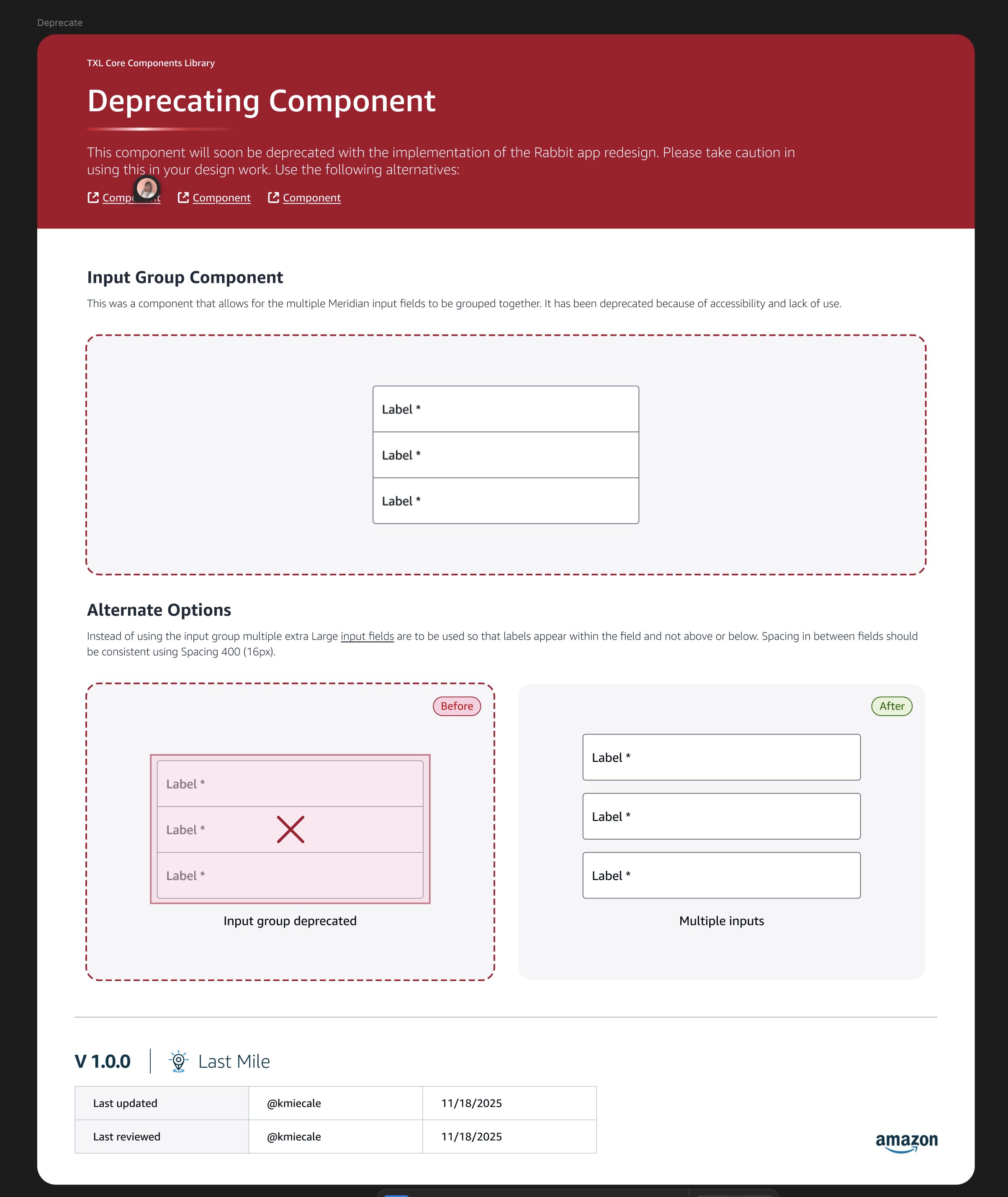 Deprecating component