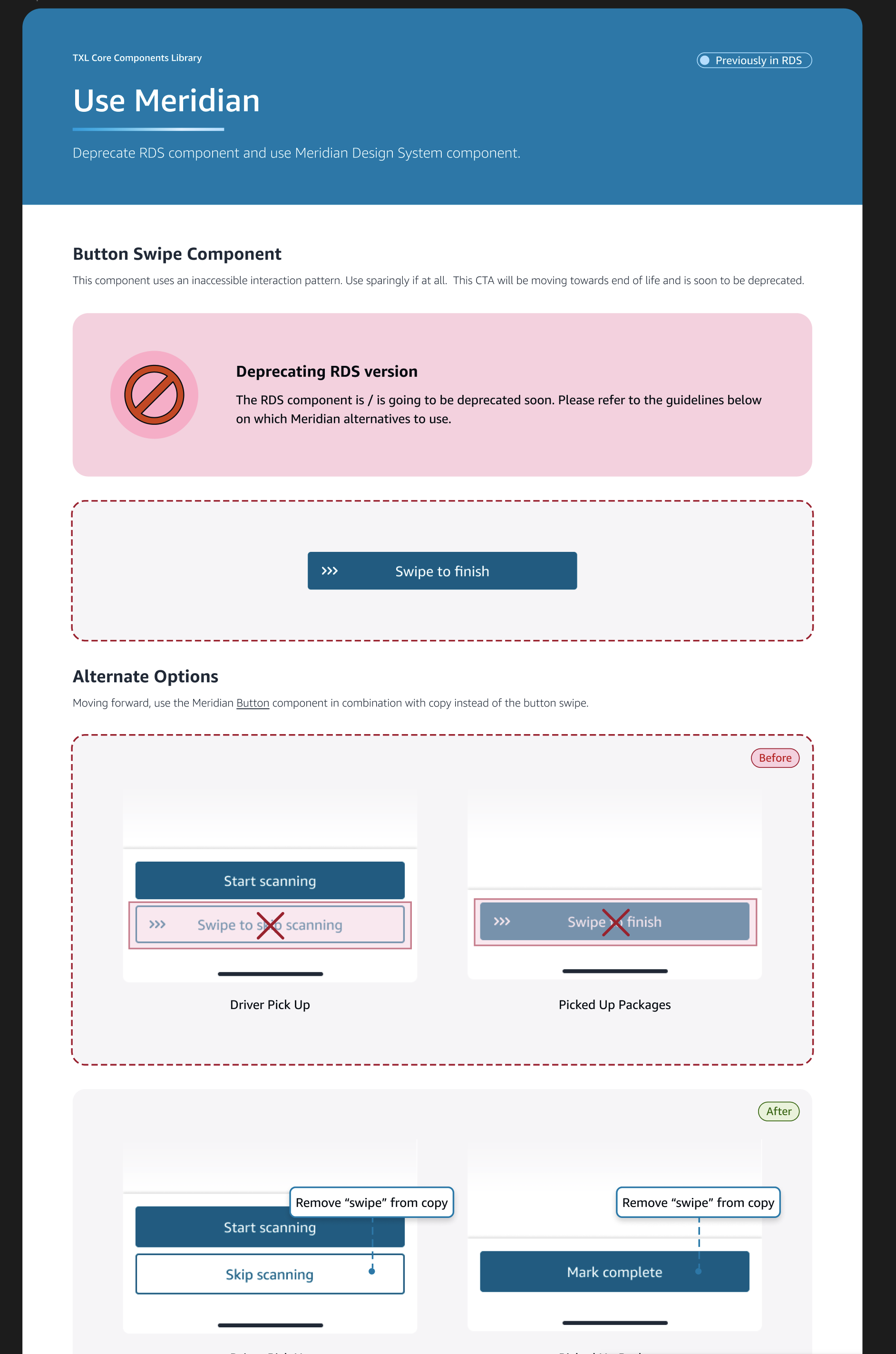 If a component was deprecated, options were documented
