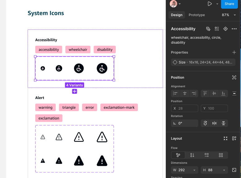 After: System icon descriptions for searchability