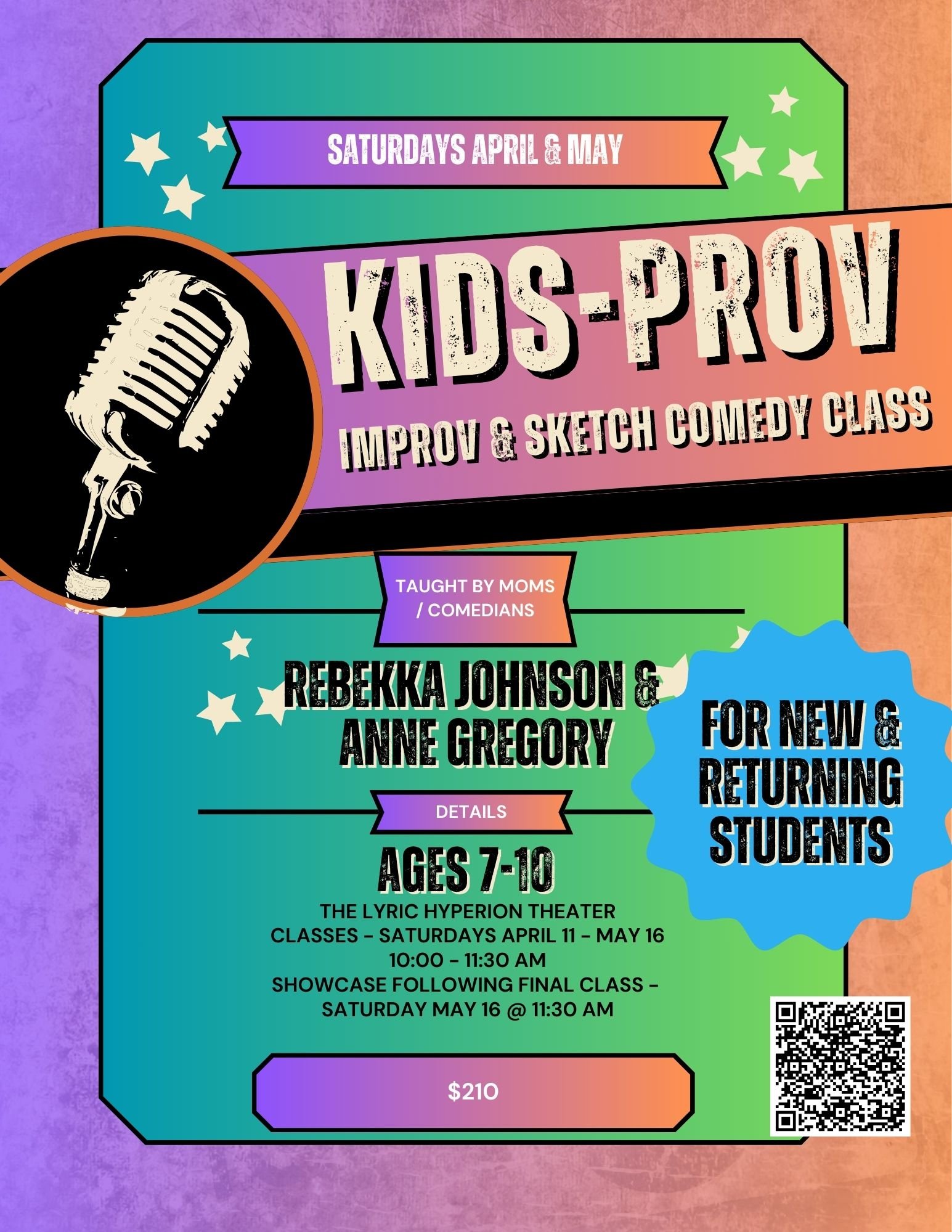 Kids-Prov Improv and Sketch Comedy Class For Kids // April and May 2026