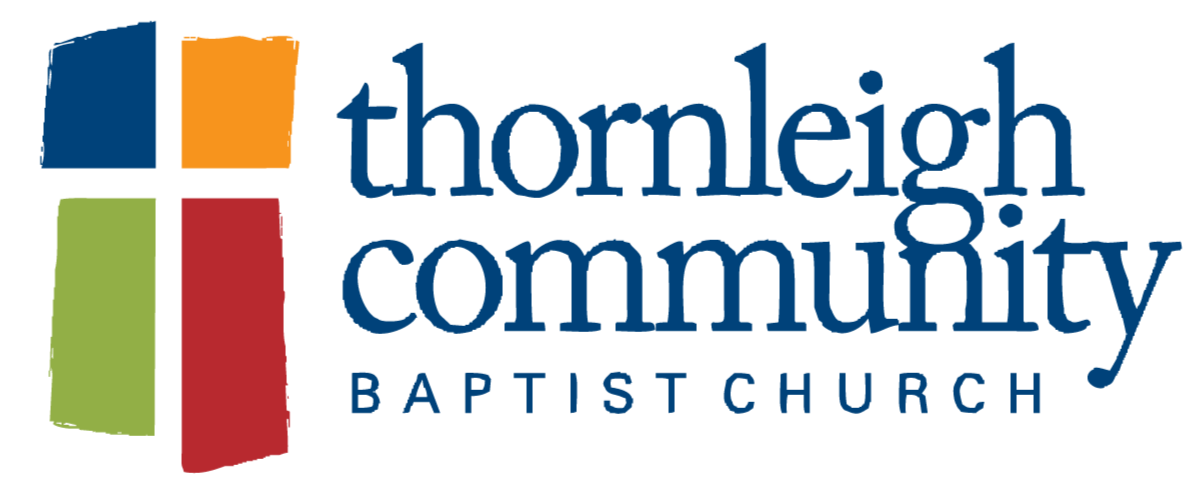 Logo of Thornleigh Community Baptist Church, featuring four colored squares (blue, orange, green, red) and the church's name.