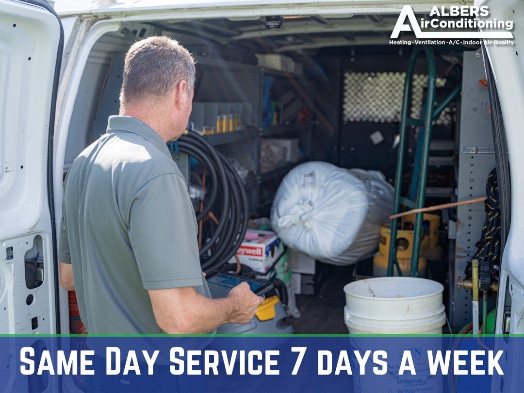 Need HVAC help pronto? We've got you covered 7 days a week! 🛠️ Our same-day service ensures your comfort is never compromised, no matter the day. Trust Albers Air Conditioning to be there when you need us most. Your comfort, is our priority &ndash; 