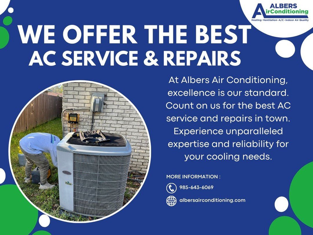 At Albers Air Conditioning, excellence is our standard. Count on us for the best AC service and repairs in town. Experience unparalleled expertise and reliability for your cooling needs. Trust Albers for a cool, comfortable home all year round.⁠
⁠
⁠
