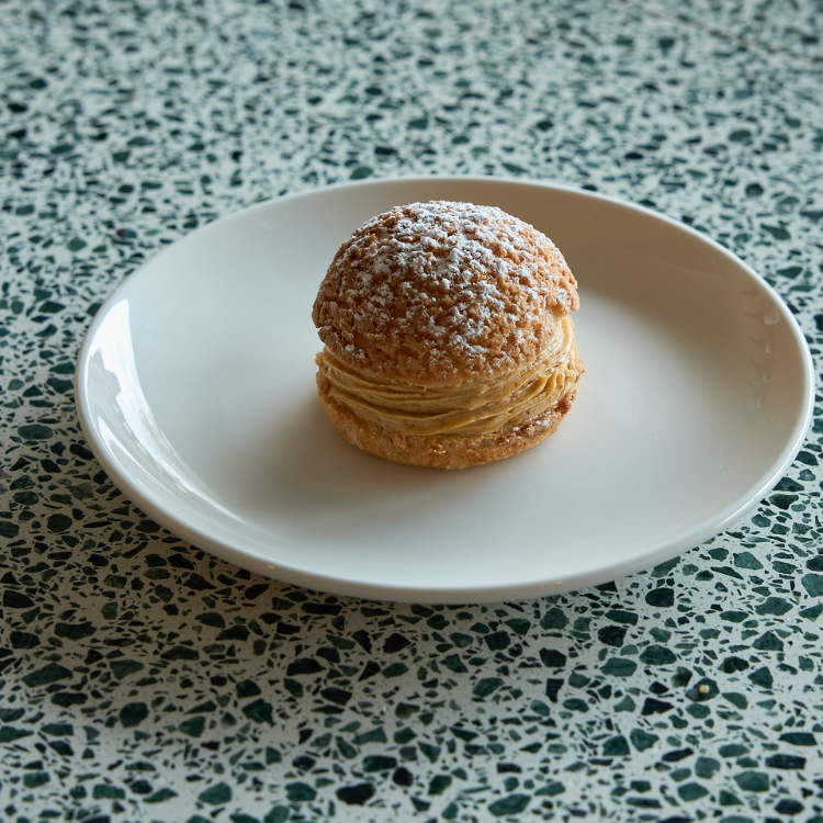 Paris-Brest choux pastry dessert at Chez Bagou French bistro, Albert Park