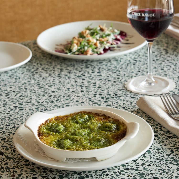 Escargots gratin with herb butter, served at Chez Bagou French restaurant Albert Park