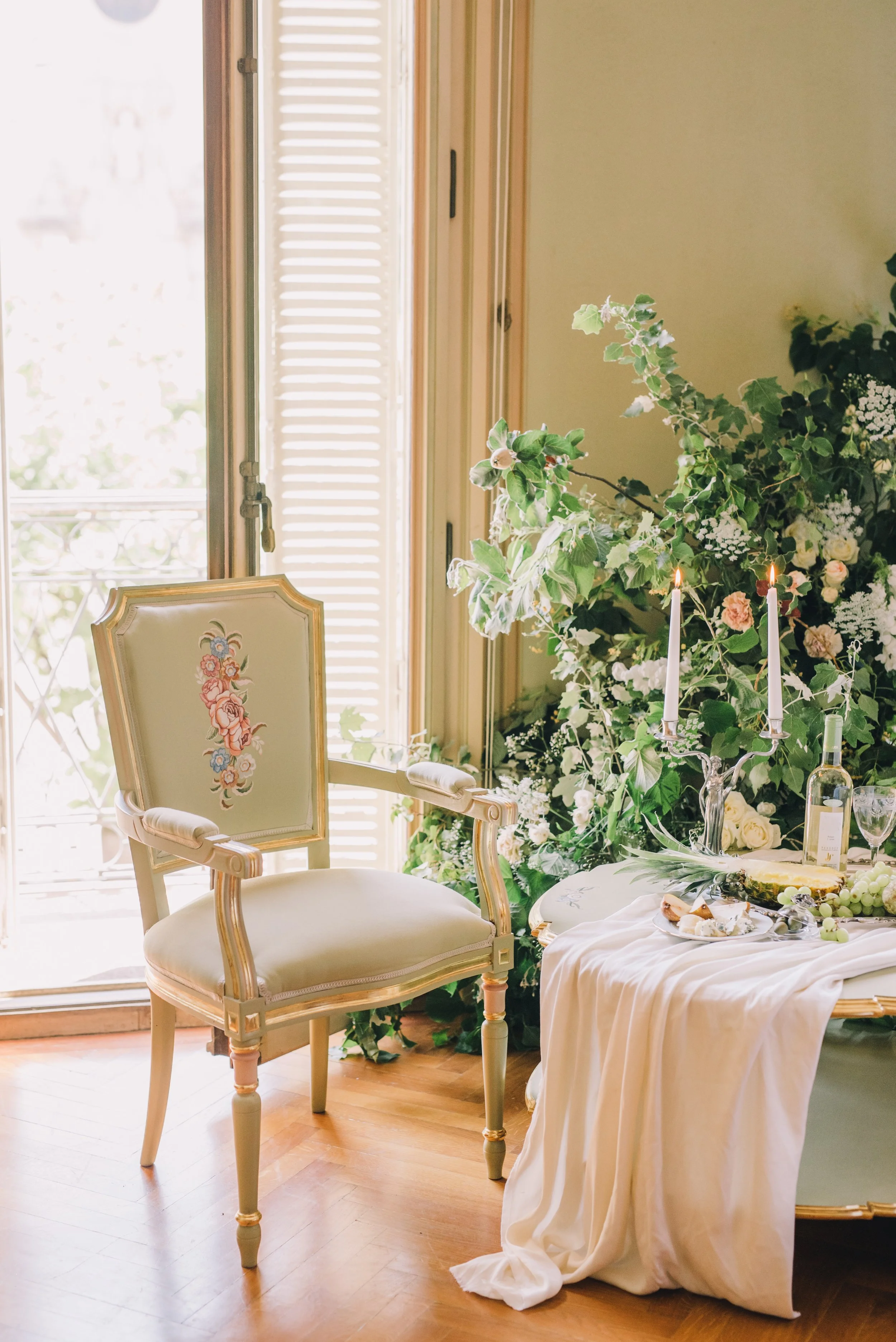 Elegant antique chair by an elegant food laden table image by Leeloo TheFirst
