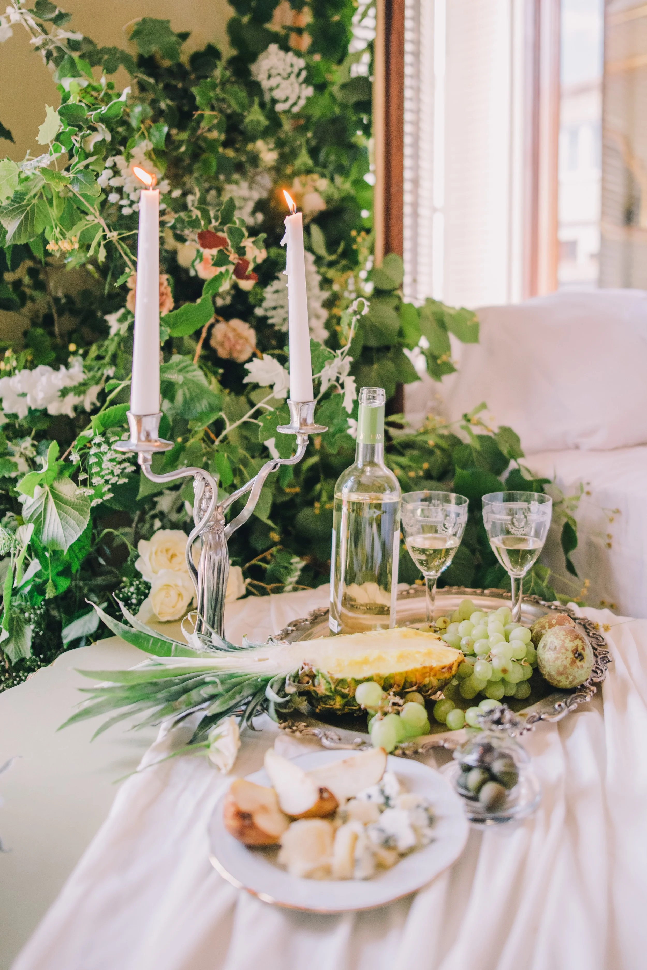 Silver Candelabra with elegant food and wine glasses image by Leeloo TheFirst